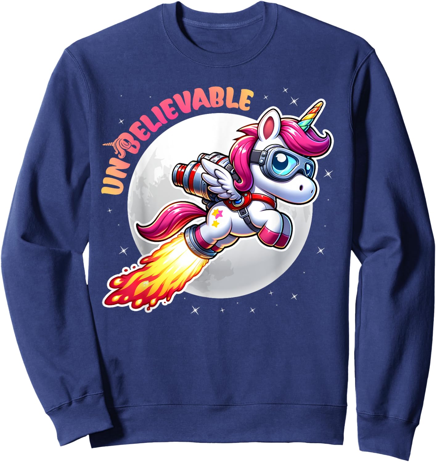 Unbelievable Unicorn Jetpack Moon Adventure Sweatshirt - Sweatshirt | Navy