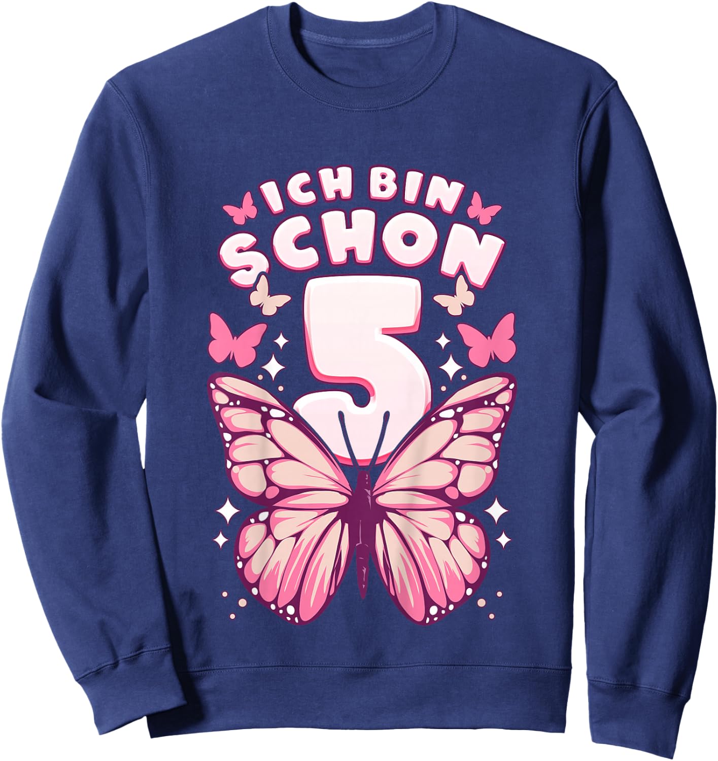 Geburtstag Mädchen 5 Jahre, Schmetterlinge und Nummer 5 Sweatshirt - Sweatshirt | Navy