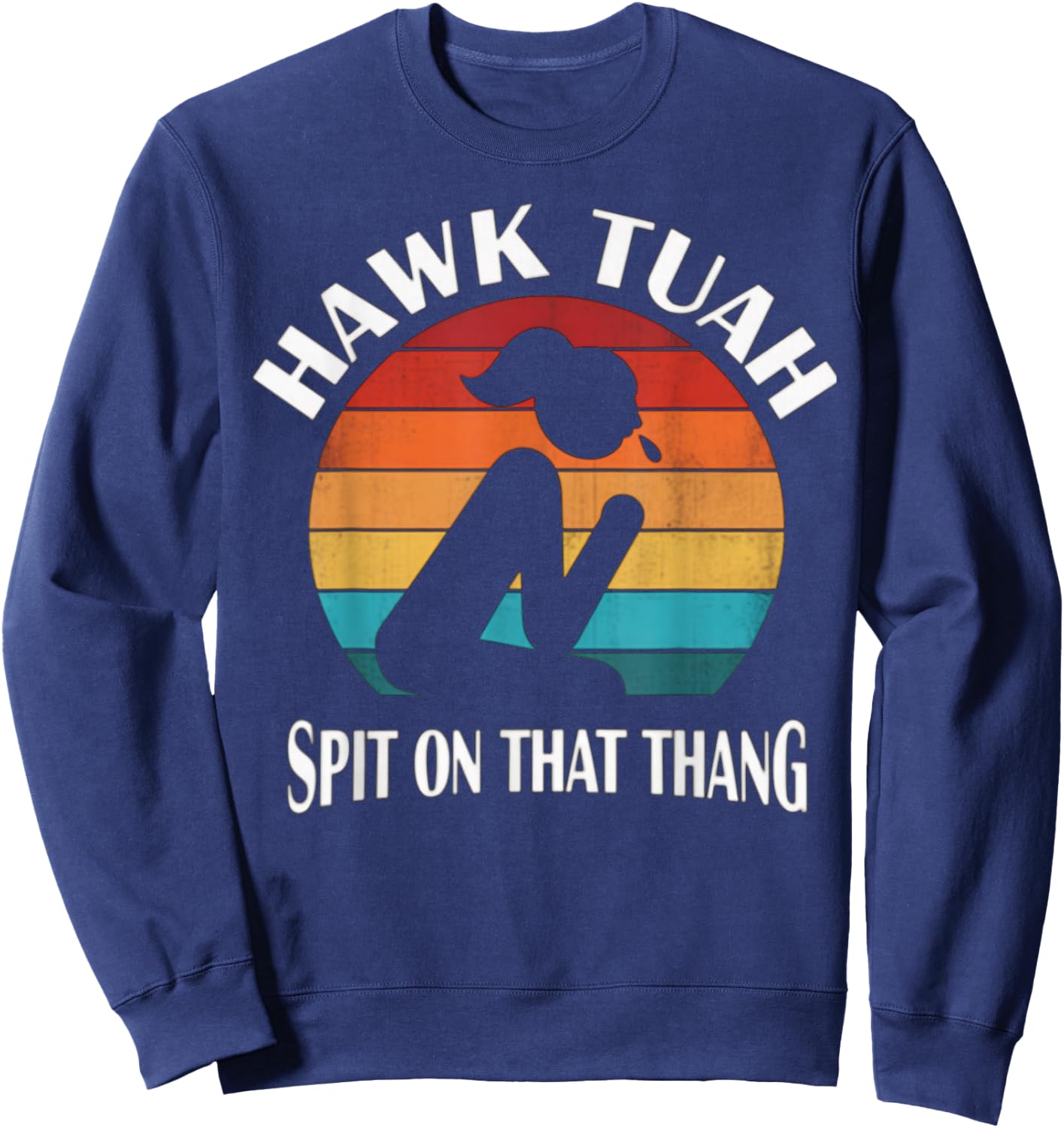 Hawk Tuah Retro Sunset Design Sweatshirt - Sweatshirt | Navy