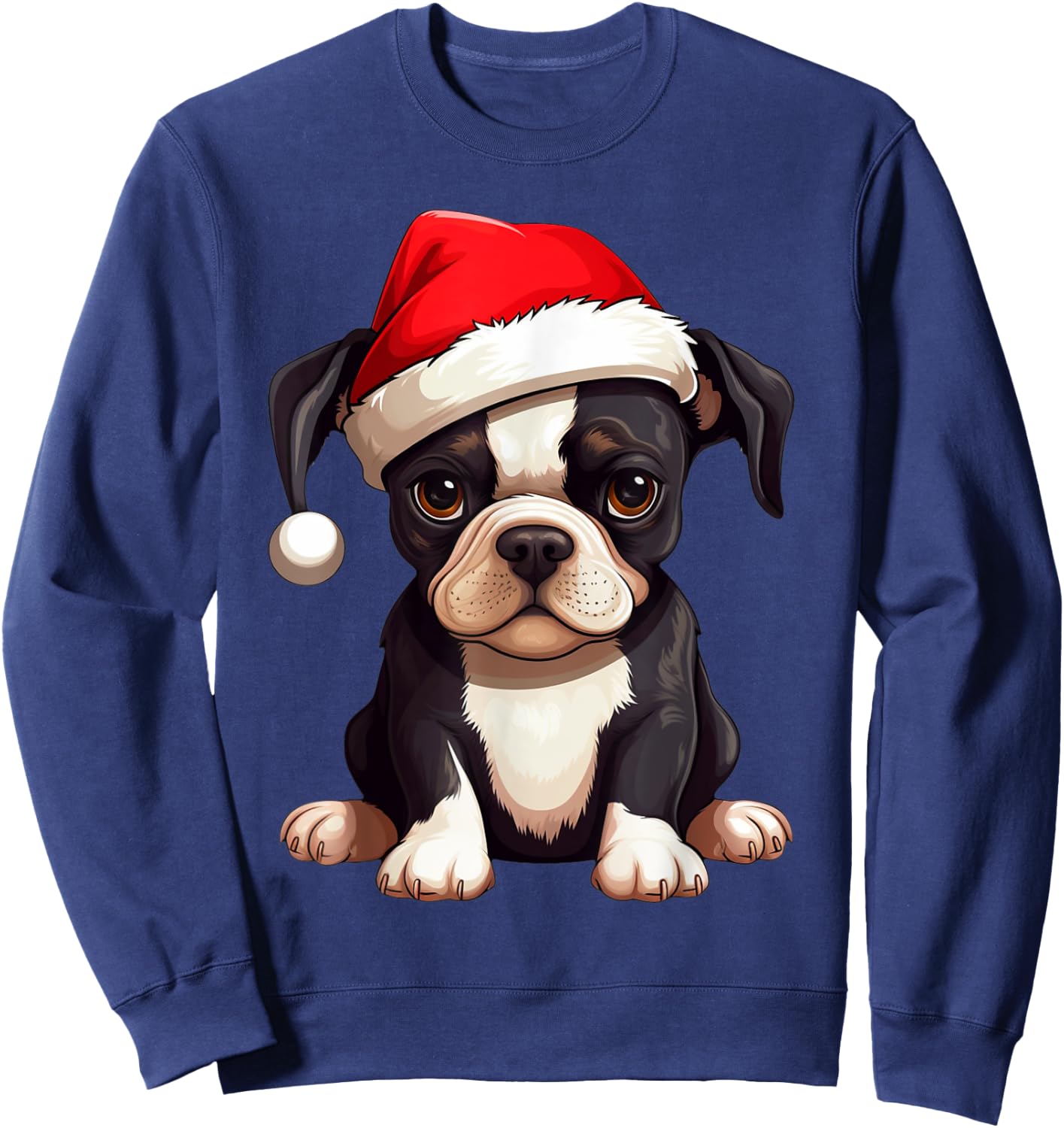 Christmas Boston Terrier Dog Santa Hat Funny Xmas Kids Sweatshirt - Sweatshirt | Navy