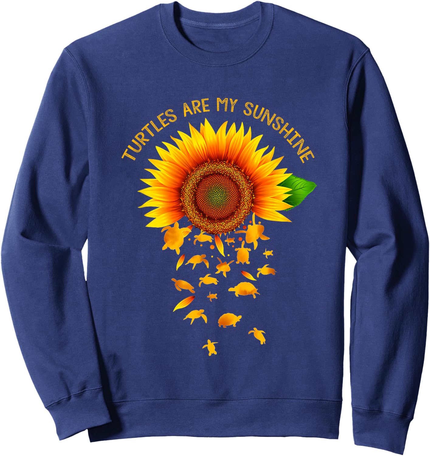 Cute Print Graphic Art Animal Lover Sunflower Turtles Sweatshirt - Sweatshirt | Navy