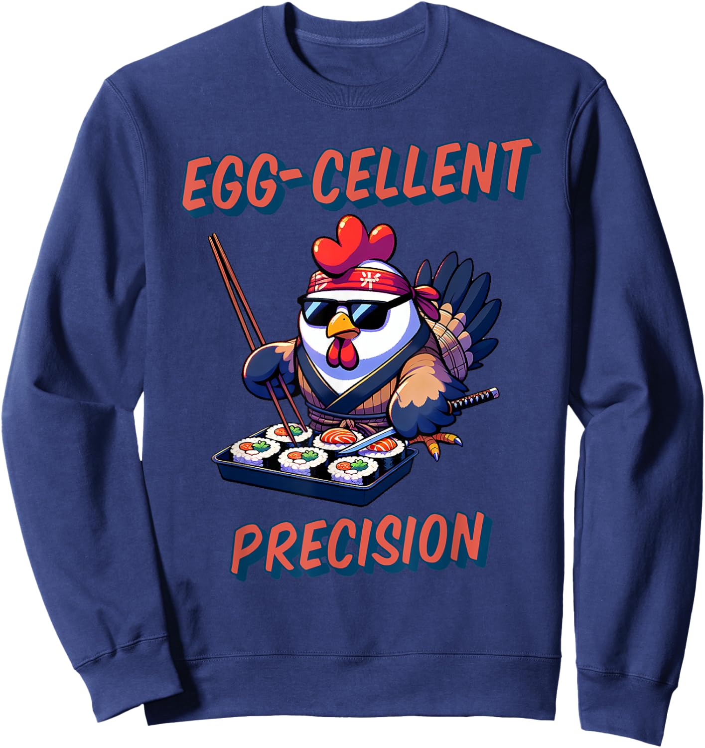 Funny cute Anime Ninja Chicken Sushi Eggcellent Sweatshirt - Sweatshirt | Navy