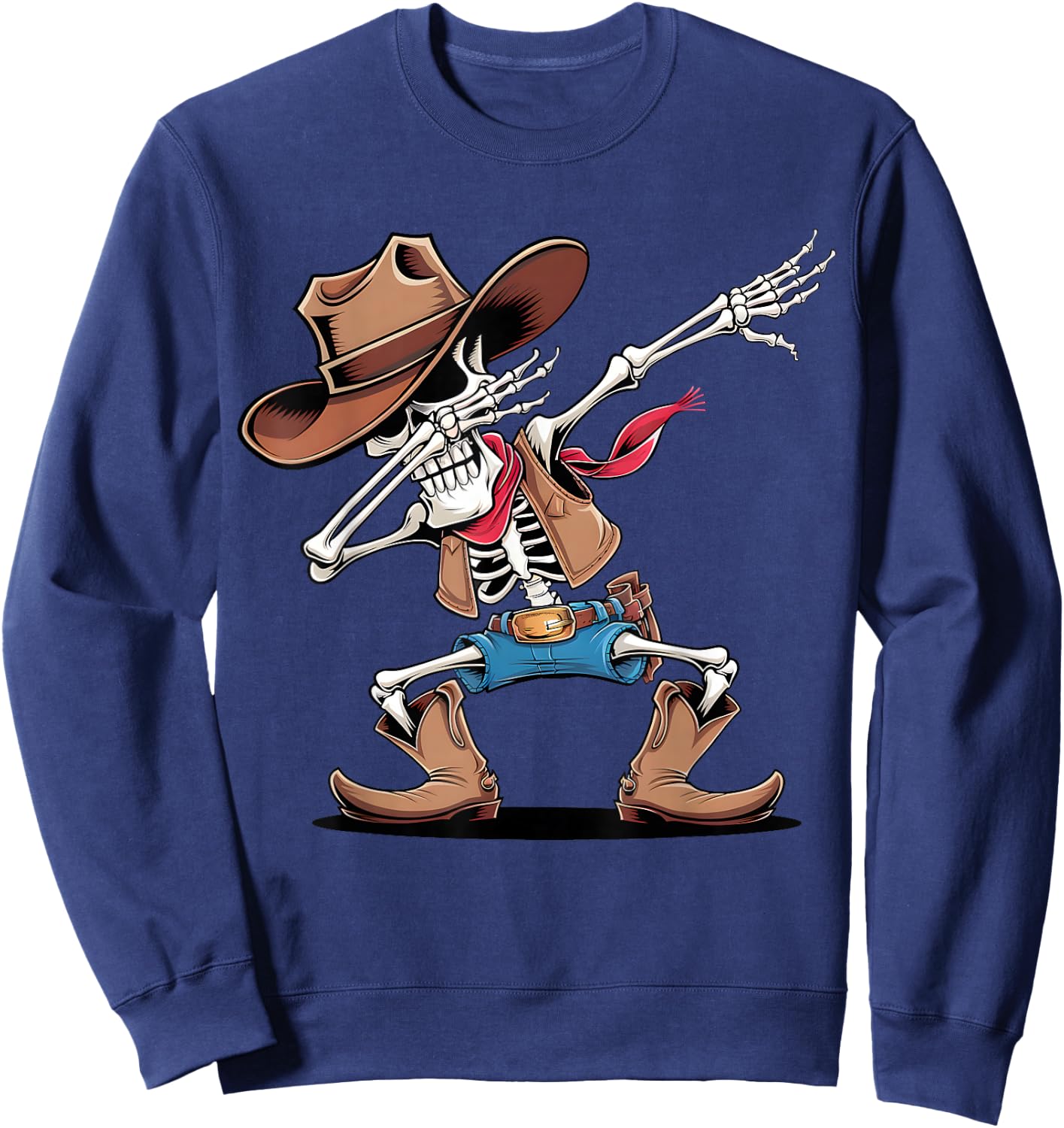 Dabbing Skeleton Cowboy Halloween Costume Boys Men Kids , black Sweatshirt - Sweatshirt | Navy