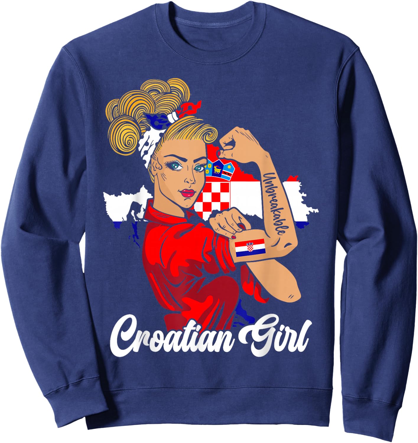 Kroatische Mädchen Kroatische Flagge Distressed Flag Woman Patriot Sweatshirt - Sweatshirt | Navy