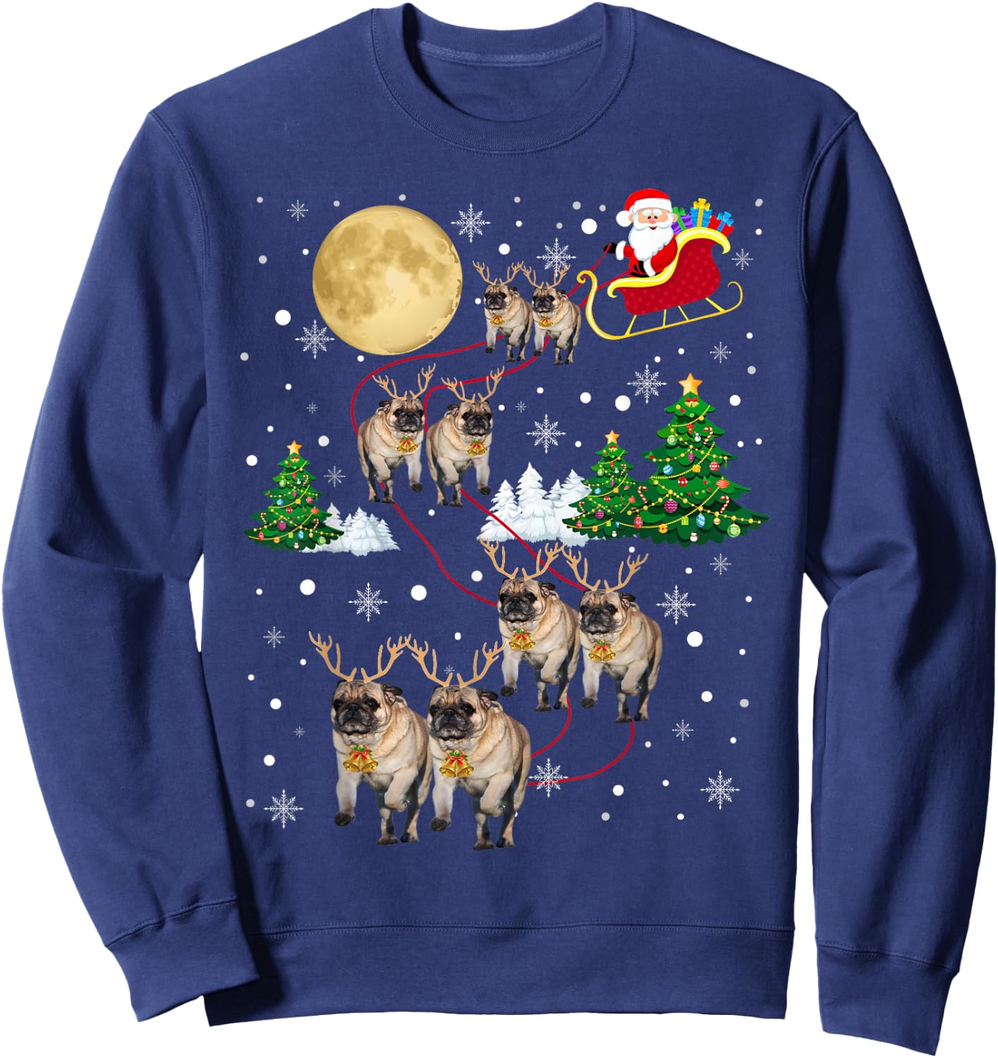 Pug Dogs Tree Christmas Sweater Xmas Pet Animal Dog Gifts Men Women Kids Sweatshirt - Sweatshirt | Navy