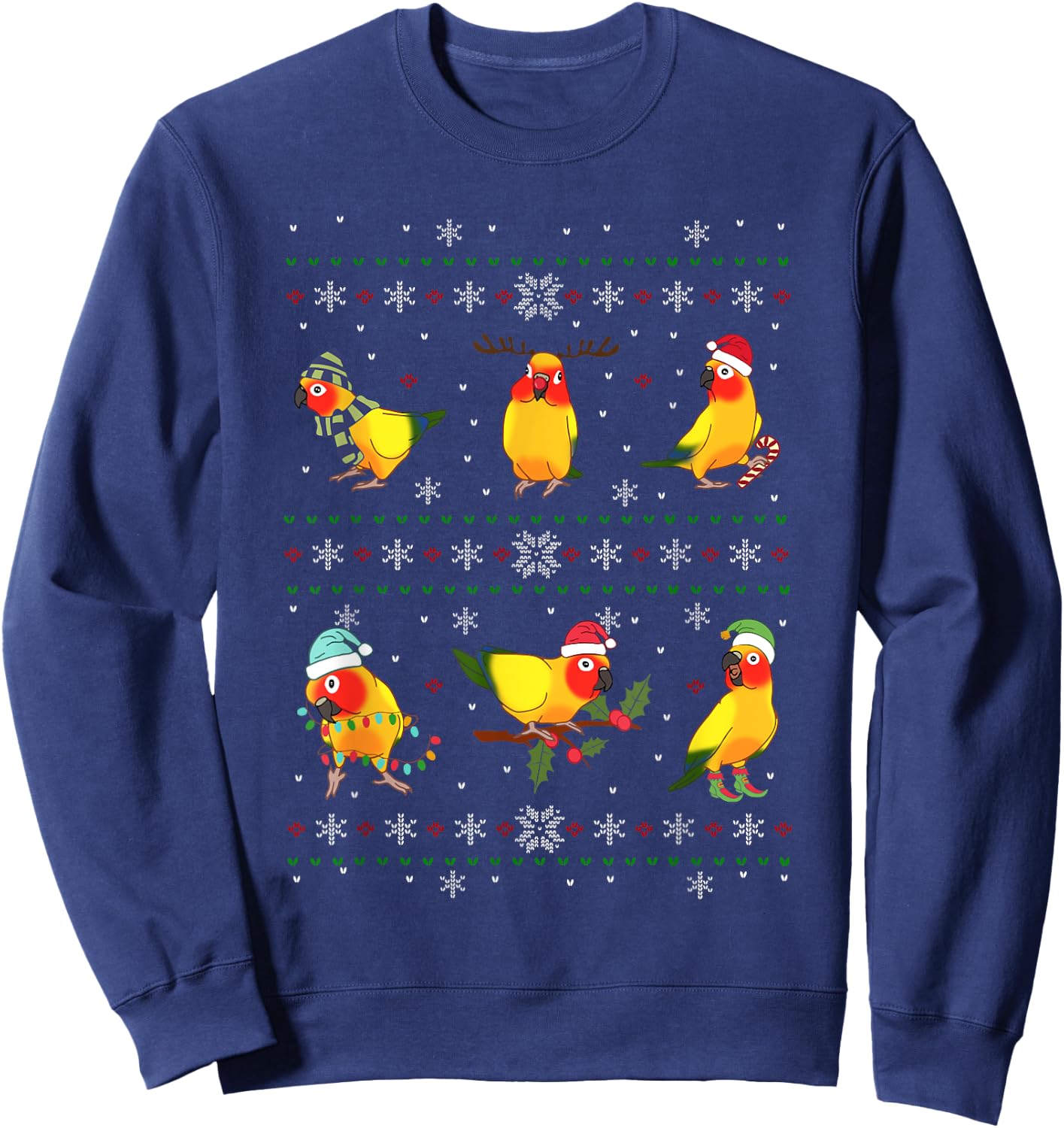 Funny Santa Parrot Decorations Sun Conure Ugly Christmas Sweatshirt - Sweatshirt | Navy