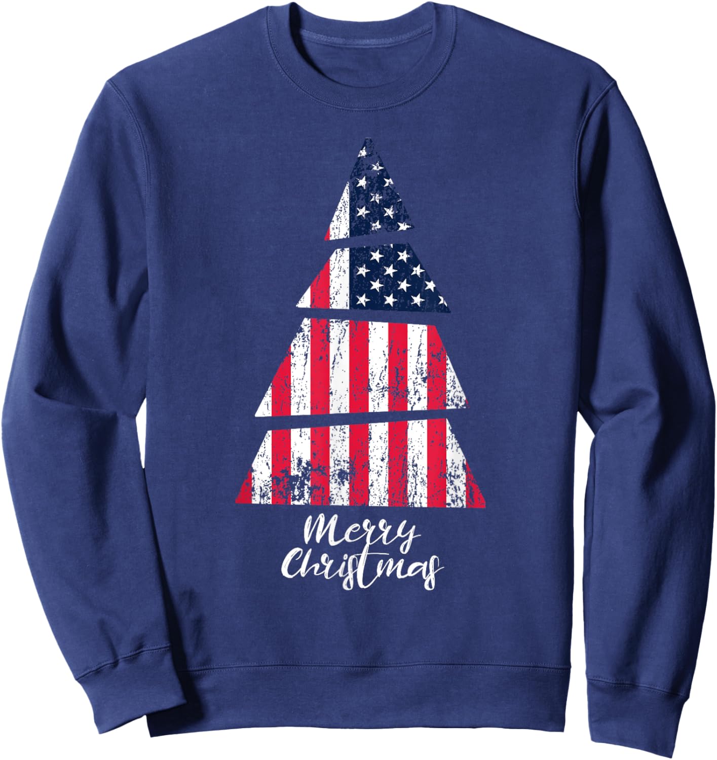 American Flag Christmas Tree - Merry Christmas Sweatshirt - Sweatshirt | Navy