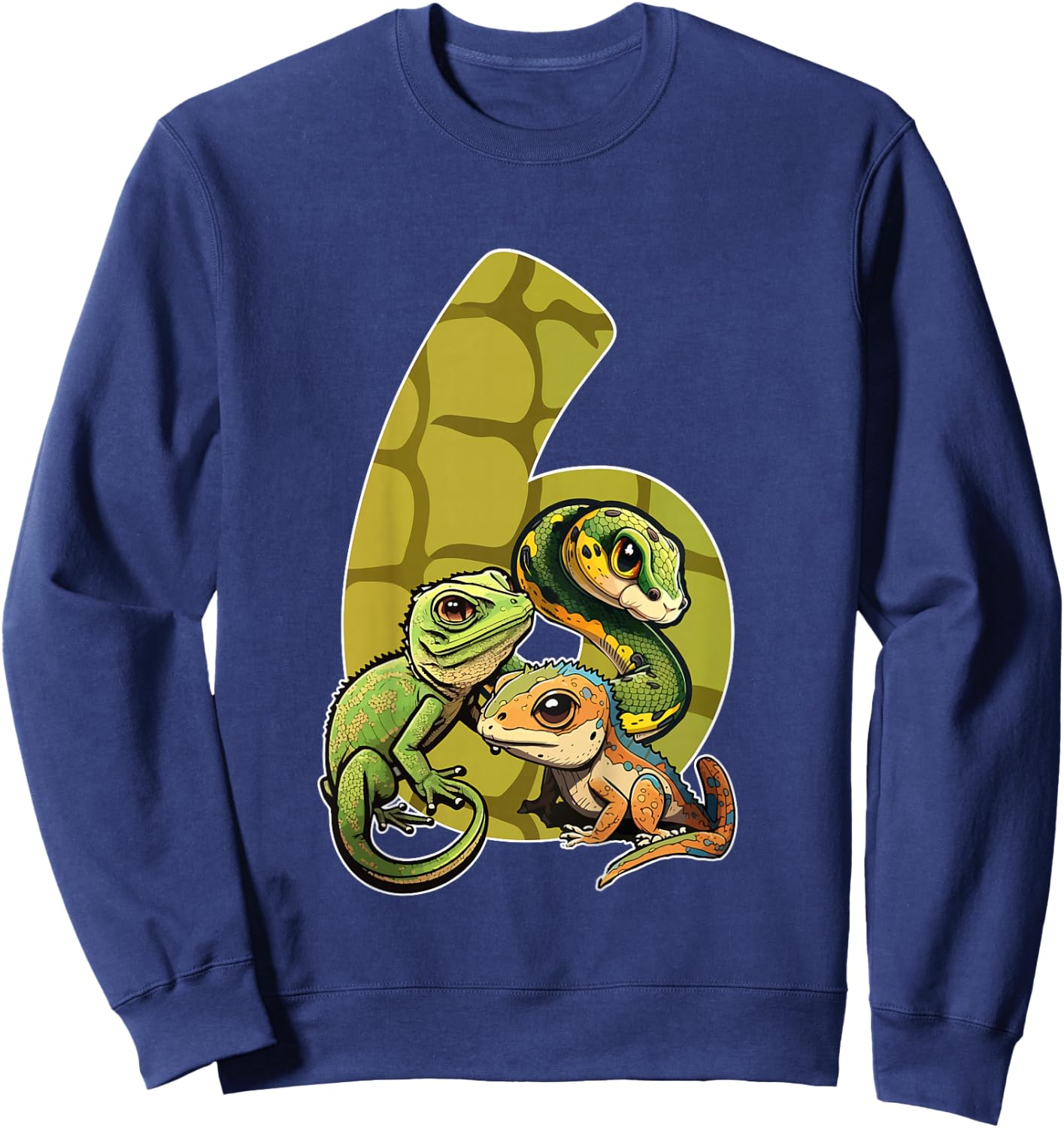 6th Reptile Birthday Party Six Year Old Lizard Birthday Sweatshirt - Sweatshirt | Navy