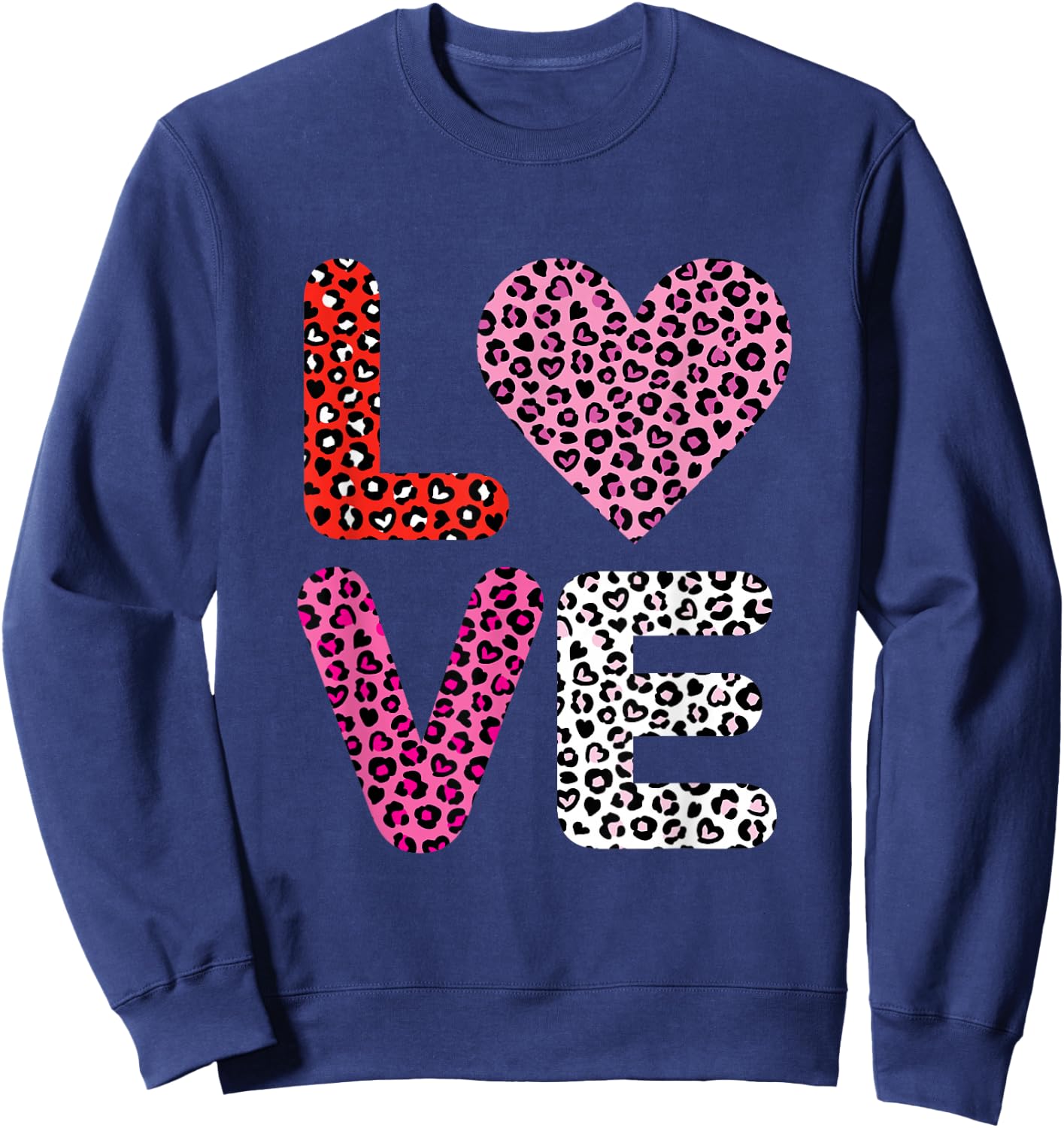 Love Heart Cute Valentine's Day Leopard Cheetah Print Sweatshirt - Sweatshirt | Navy