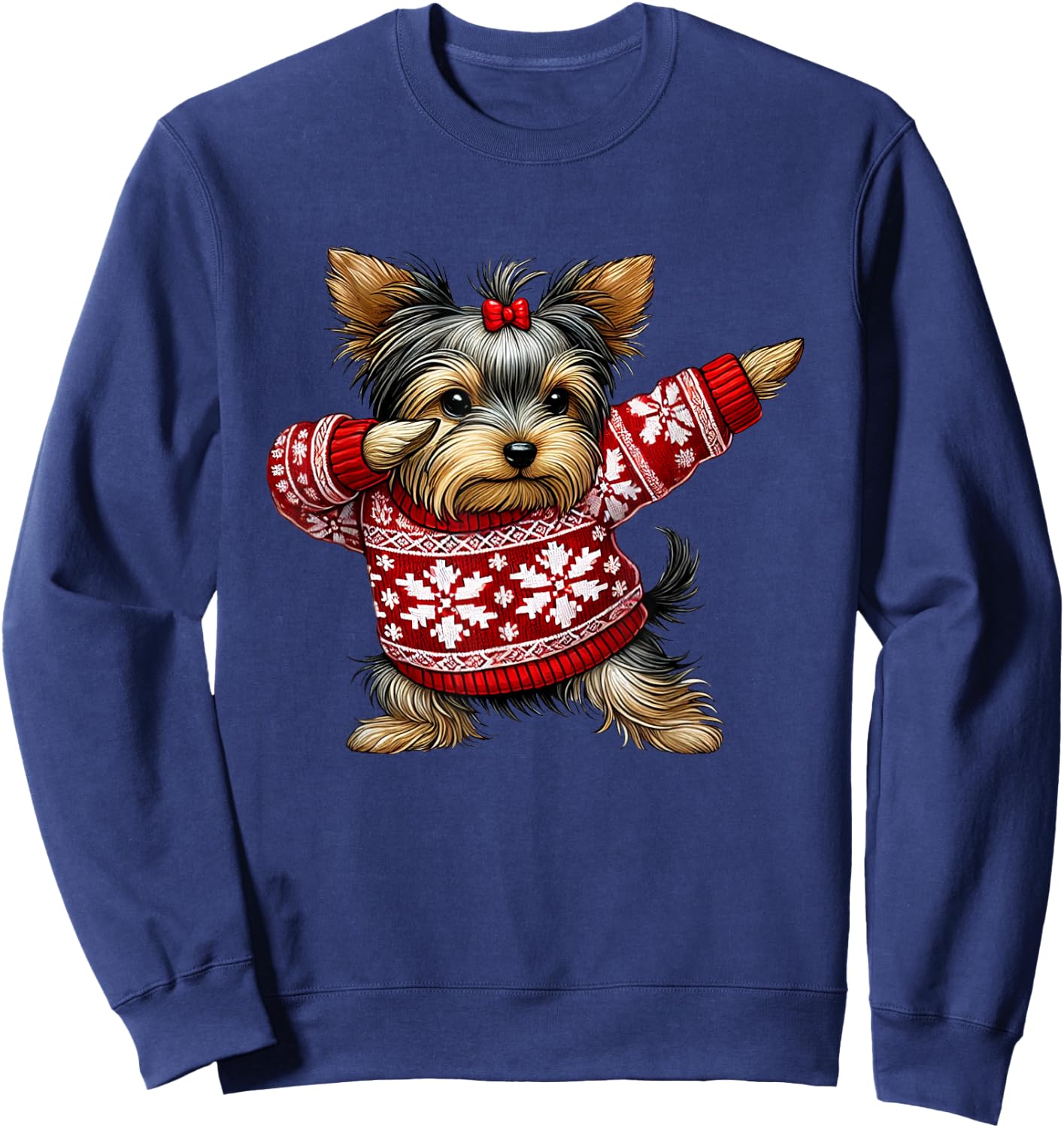 Kids, Men, Women Yorkshire Terrier Christmas Yorkie Ugly Christmas Black Short Sleeve Small Sweatshirt - Sweatshirt | Navy