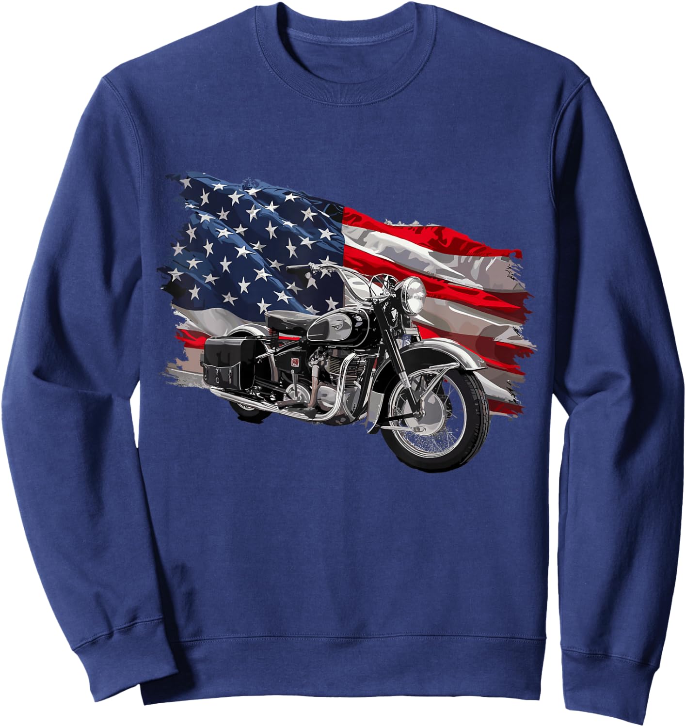 Cool Motorcycle Distressed USA American Flag Apparel Sweatshirt - Sweatshirt | Navy