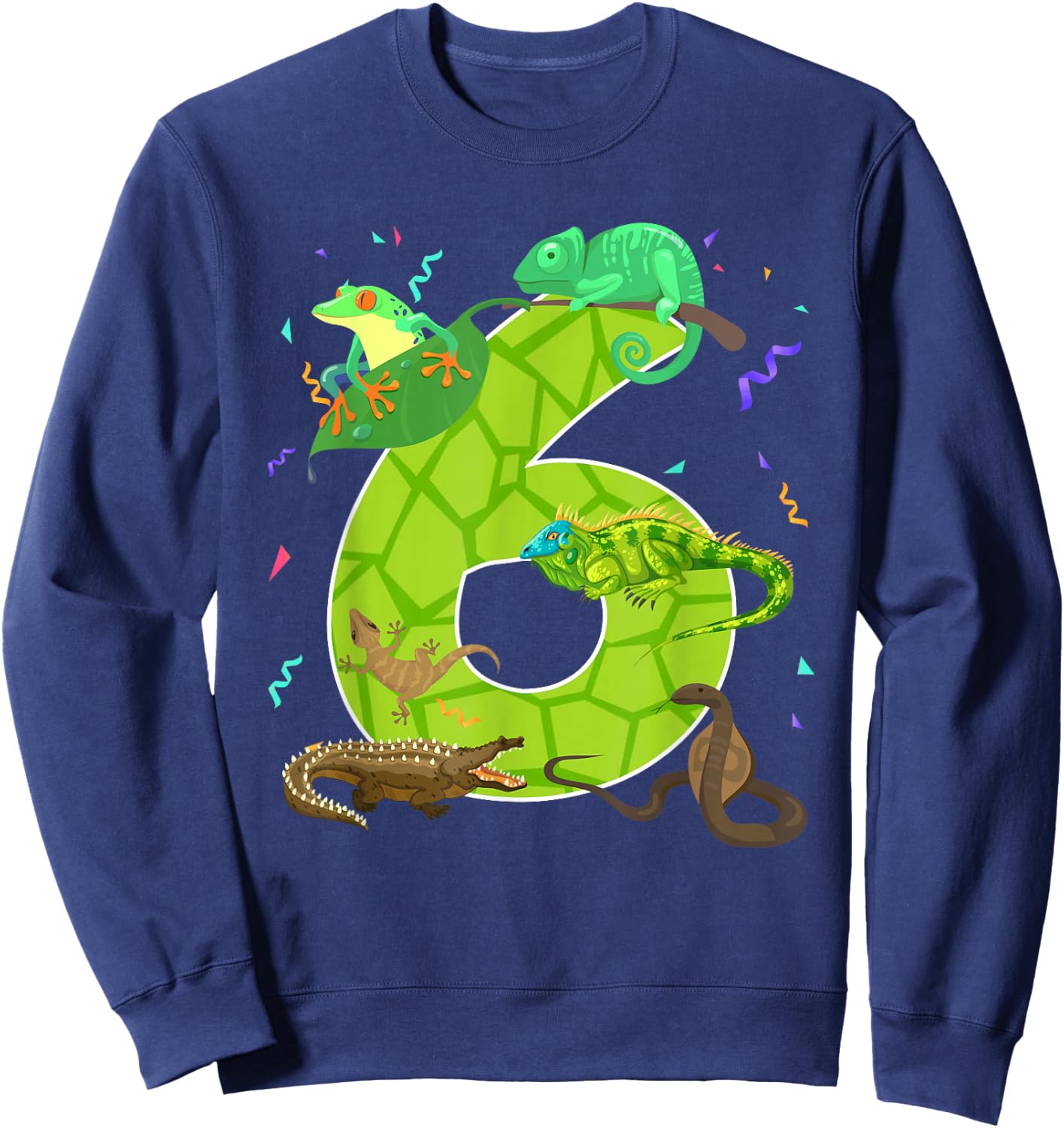 6 Year Old Boys Girls 6th Reptile Theme Birthday Party Sweatshirt - Sweatshirt | Navy