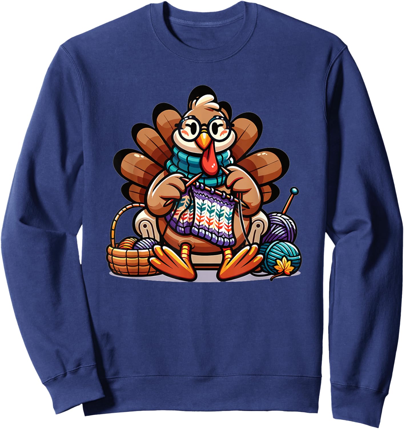 Thanksgiving Grandma Turkey Knits Sweatshirt - Sweatshirt | Navy