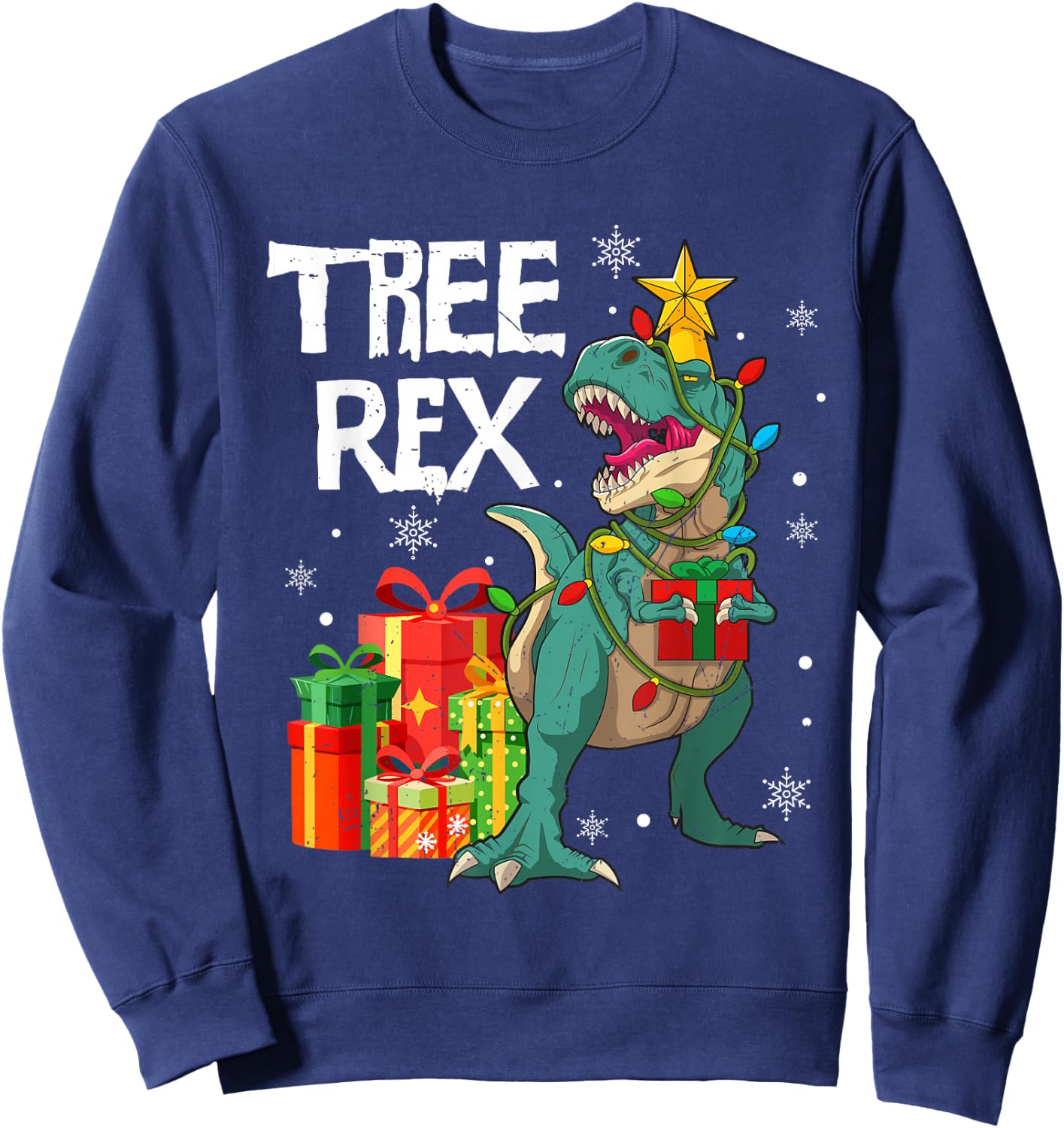 Dinosaur T Rex Christmas Tree Lights Pajamas Men Boys Kids Sweatshirt - Sweatshirt | Navy