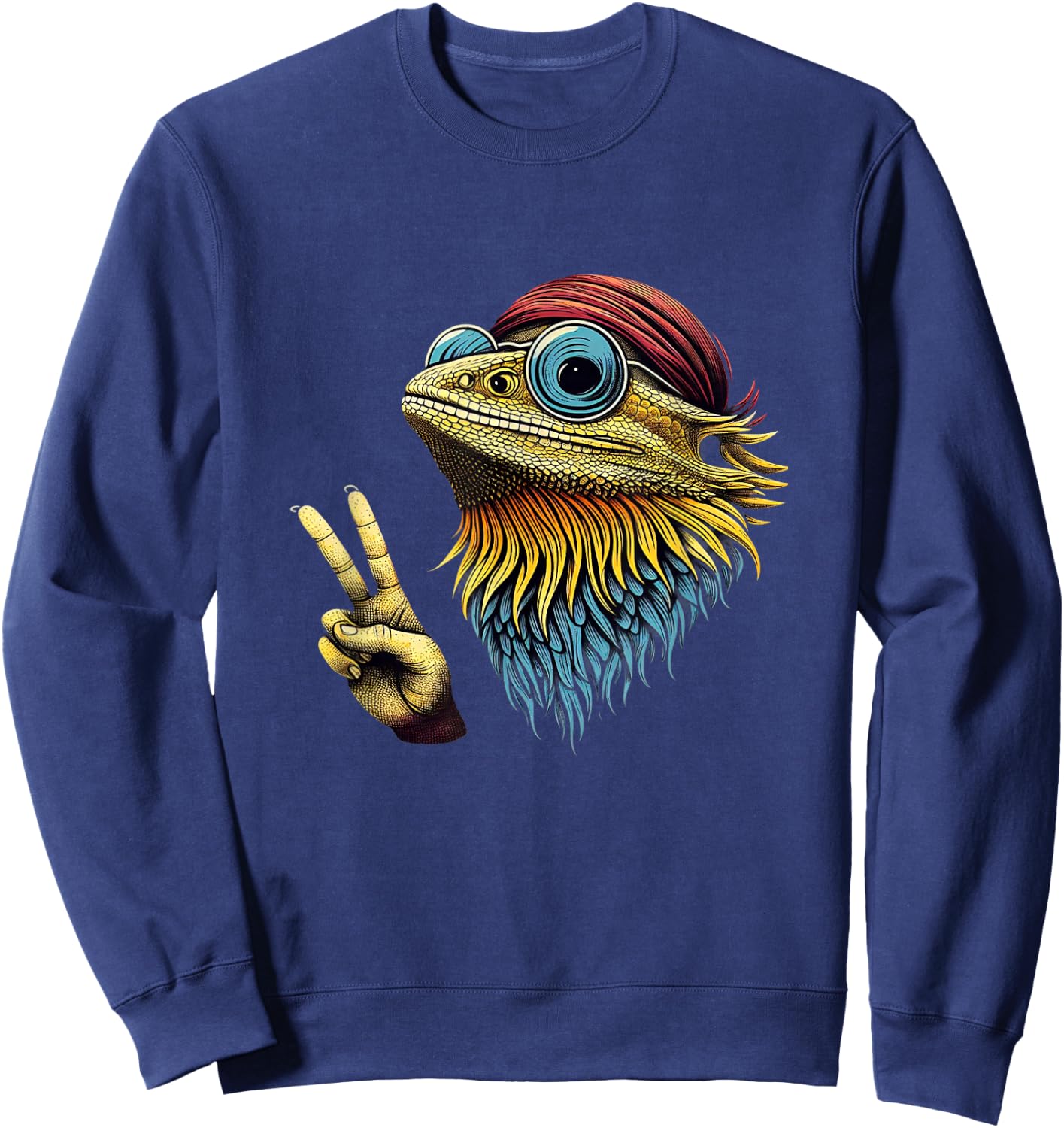 Bearded Dragons Reptile Lizard Pet Hippie Style Sweatshirt - Sweatshirt | Navy