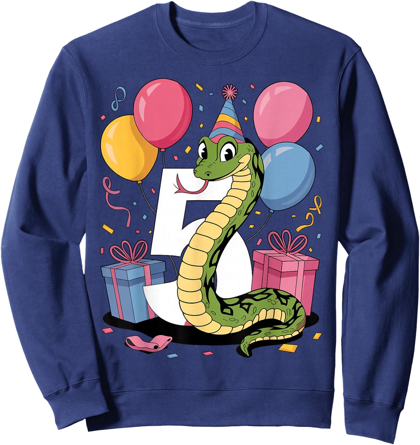 Snake 5th birthday for boy girl 5 years old fifth five Snake Sweatshirt - Sweatshirt | Navy