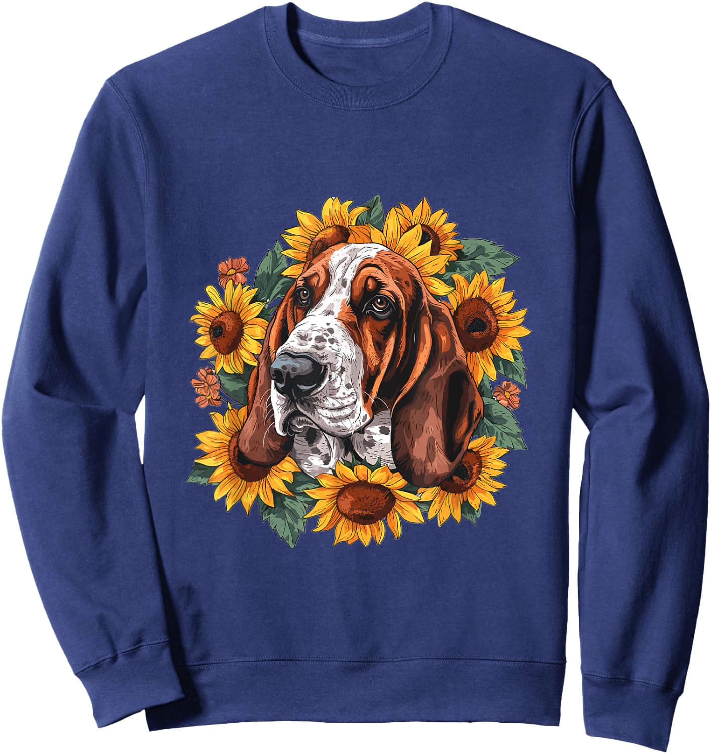 Basset Hound Sunflowers Dog Breed Graphic Women Kids Sweatshirt - Sweatshirt | Navy