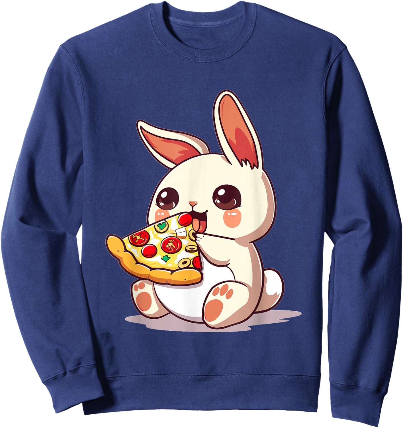Funny Bunny Rabbit eating Pizza Graphic Sweatshirt - Sweatshirt | Navy