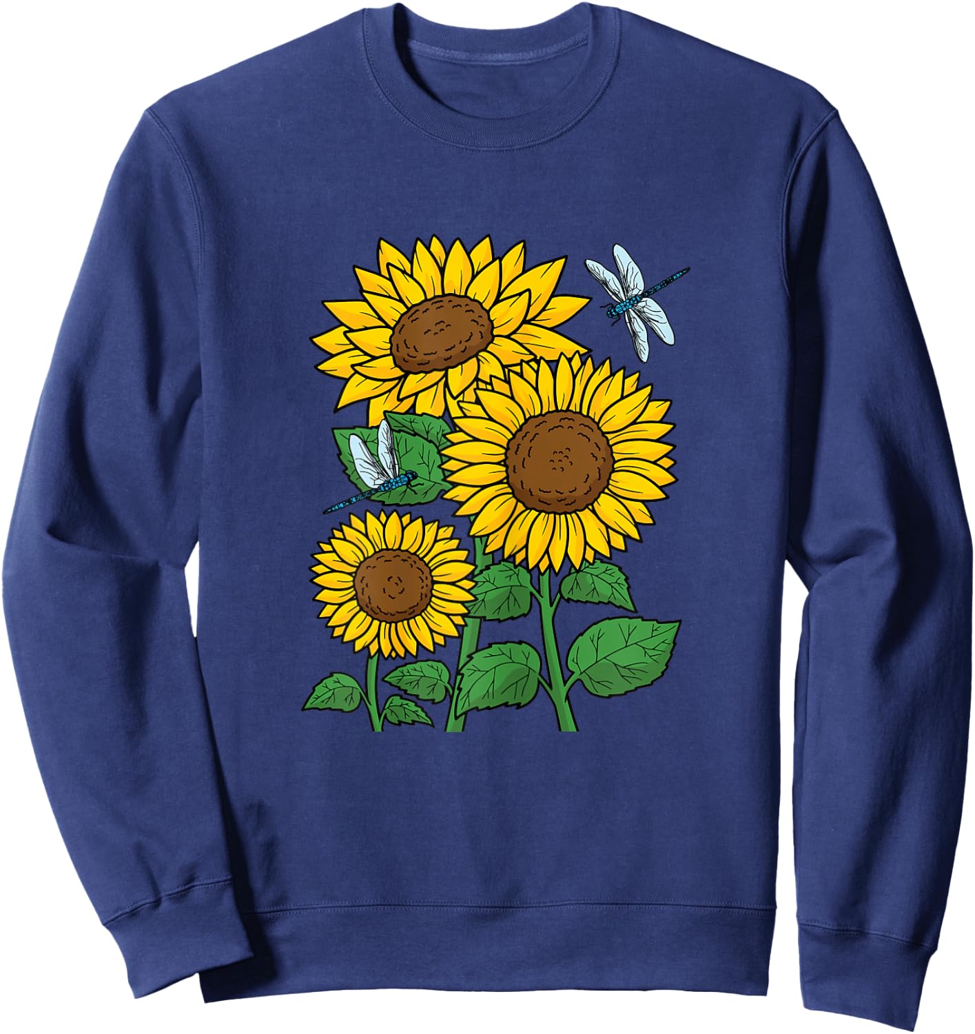 Sunflower Wildflower Dragonfly Floral Flower Women Girls Sweatshirt - Sweatshirt | Navy