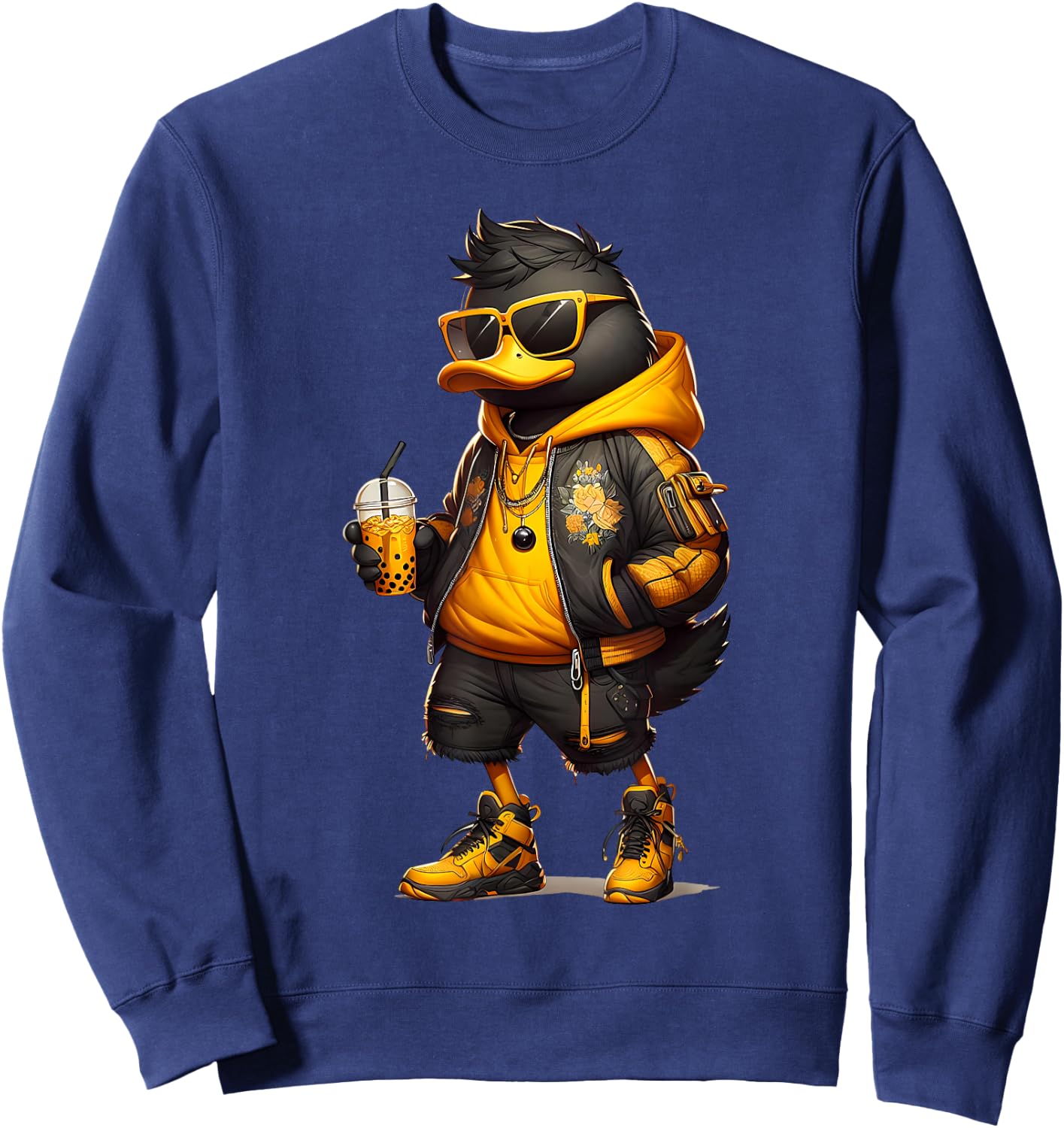Trendy Hype Boba Duck Cool Bubble Milk Boba Tea Men Women Sweatshirt - Sweatshirt | Navy