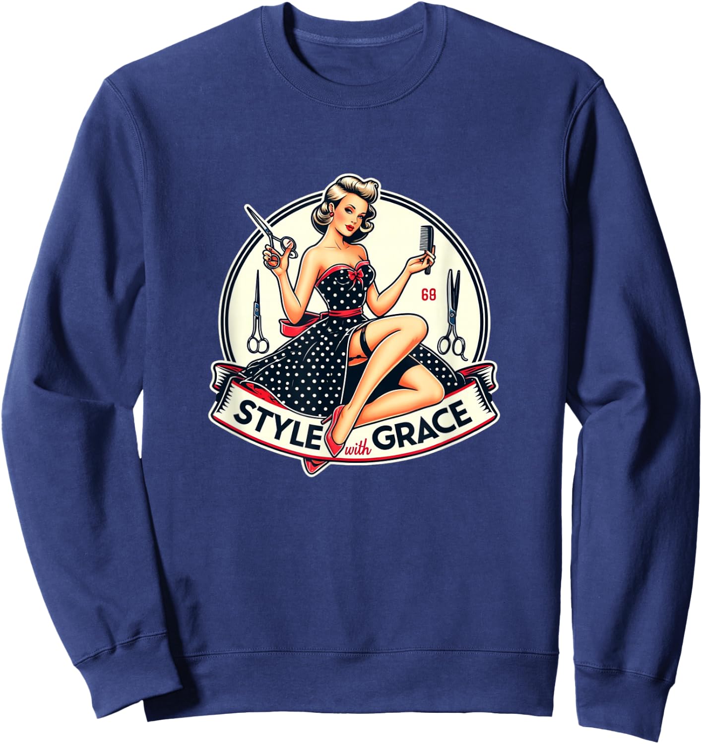 Style With Graphic Pin-Up Grace - S25 , Black, S Sweatshirt - Sweatshirt | Navy
