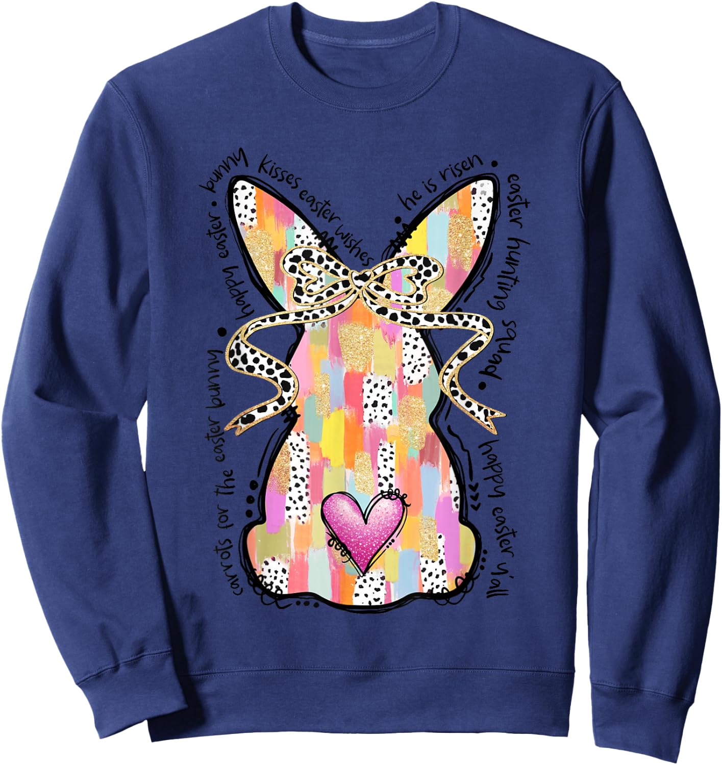 Happy Easter Bunny Coquette Bow Brushstroke Easter Girl Kids Sweatshirt - Sweatshirt | Navy