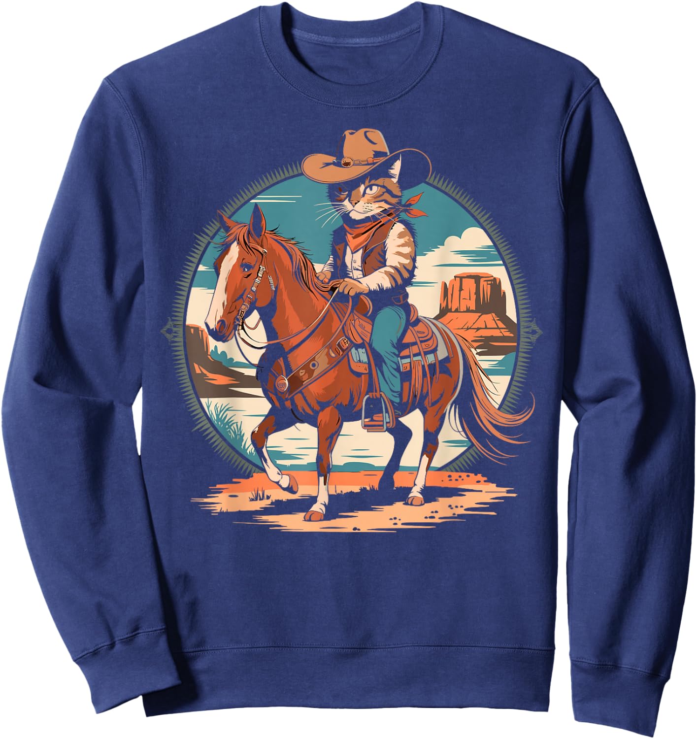 Cowboy Cat Horse Rider Western Texas Meowdy Funny Cats Lover Sweatshirt - Sweatshirt | Navy