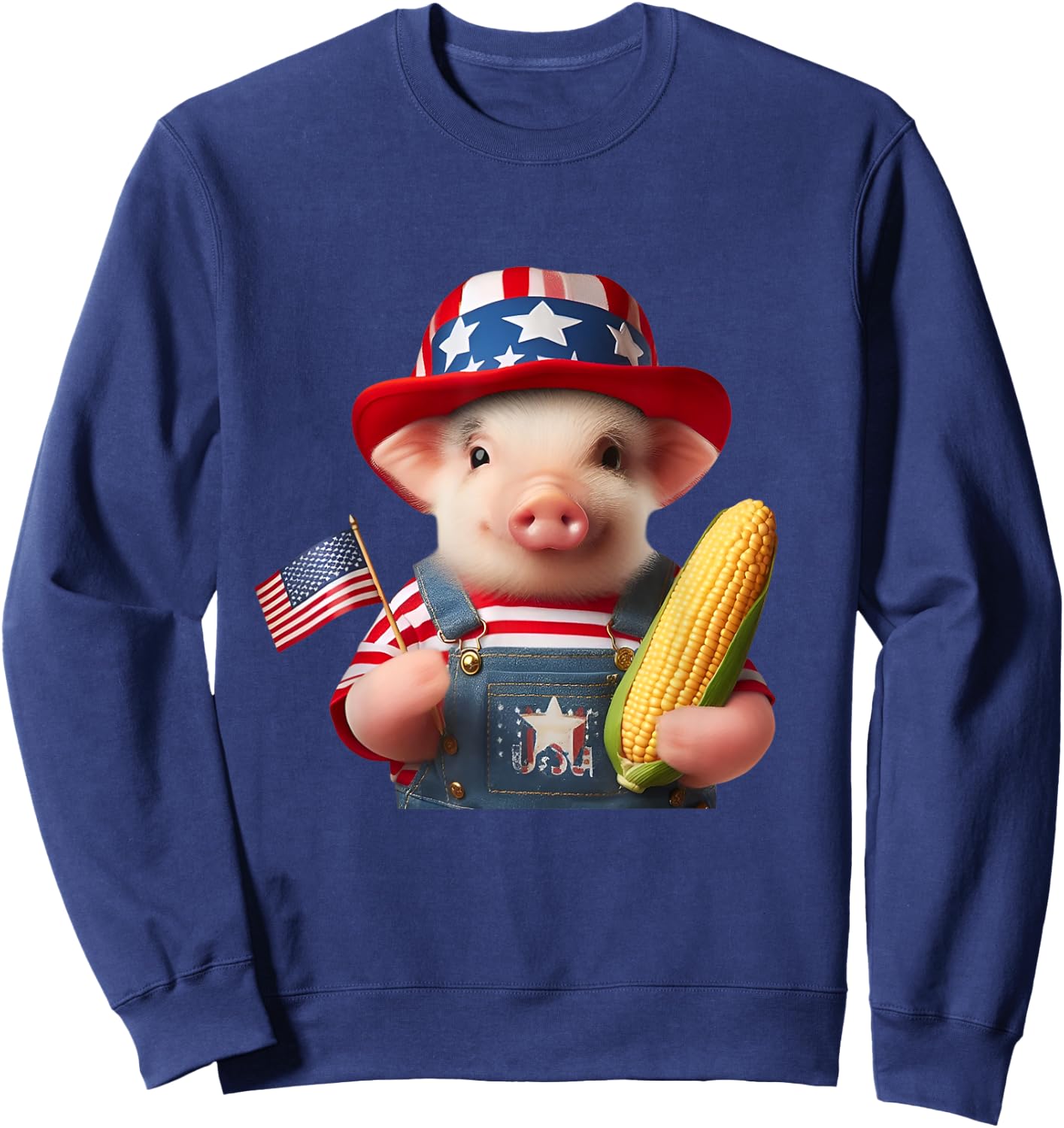 4th of July Pig American Us Flag Patriotic Corn 4th of July Sweatshirt - Sweatshirt | Navy