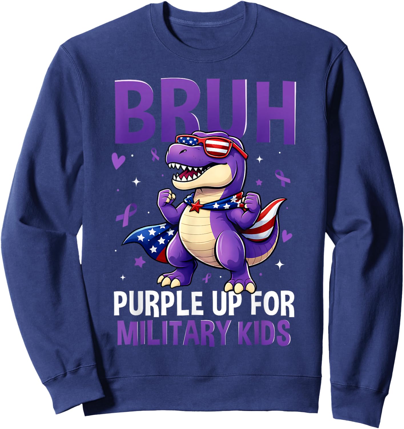 Bruh Purple Up for Military Kids Military Child Dinosaur Sweatshirt - Sweatshirt | Navy