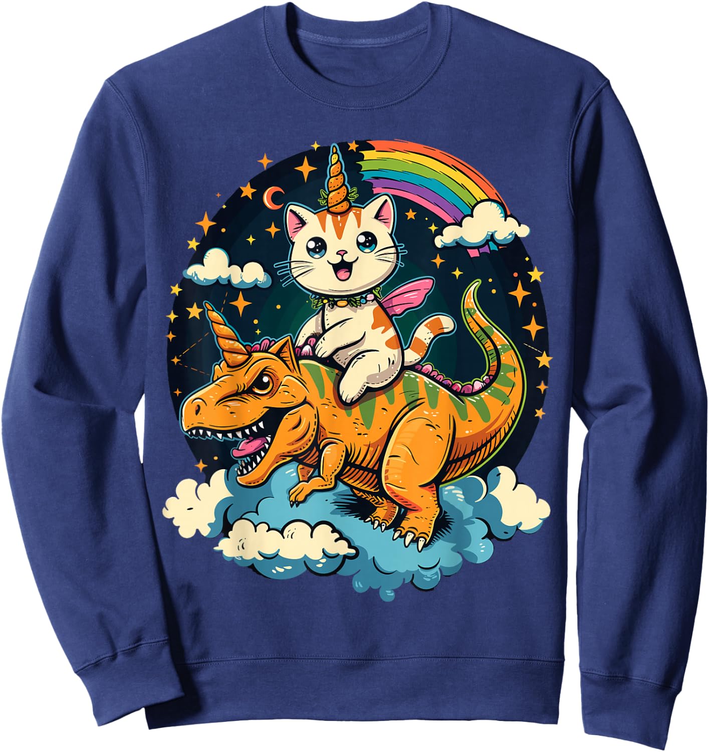 Cat Riding Dinosaur Kitten Lover Space Galaxy Sweatshirt - Sweatshirt | Navy