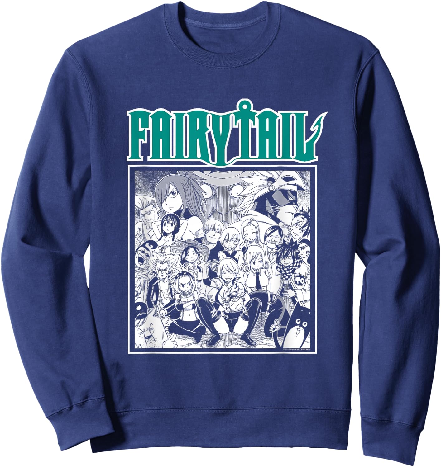 Fairy Tail Manga Group Photo in Black and White , Black Sweatshirt - Sweatshirt | Navy