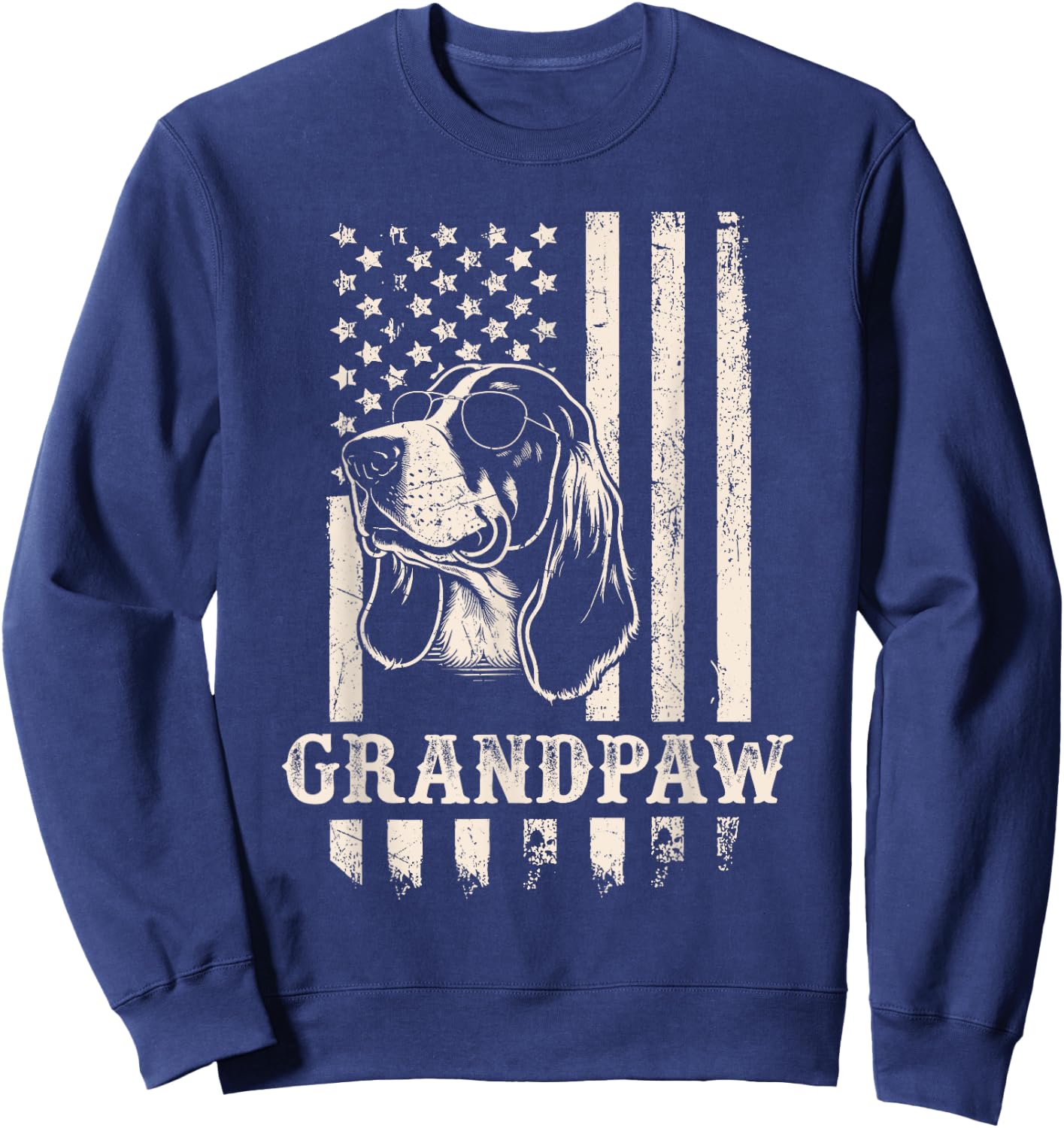 Grandpaw Basset Hound American Flag Sunglasses Retro Grandpa Sweatshirt - Sweatshirt | Navy