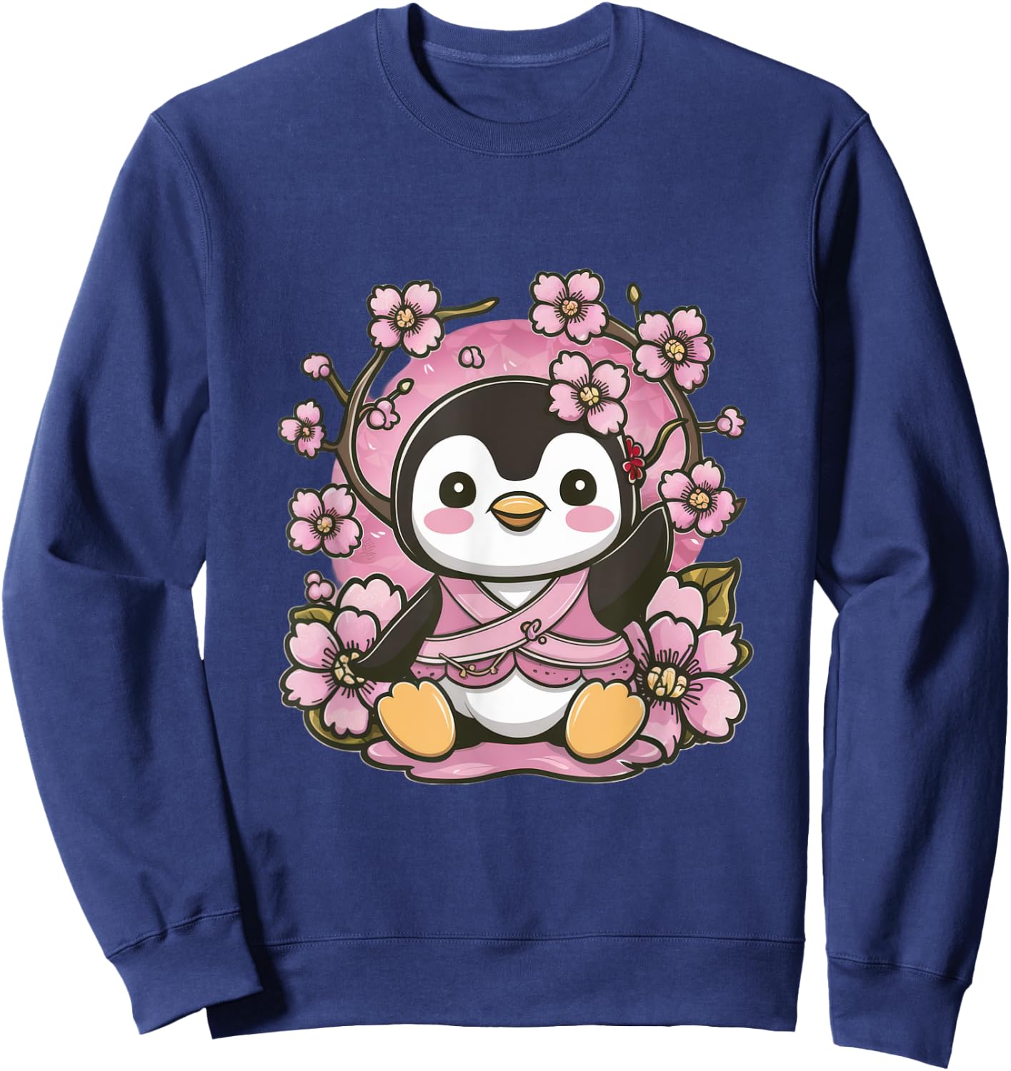 Cute kawaii penguin with cherries and sakura cherry blossoms Sweatshirt - Sweatshirt | Navy