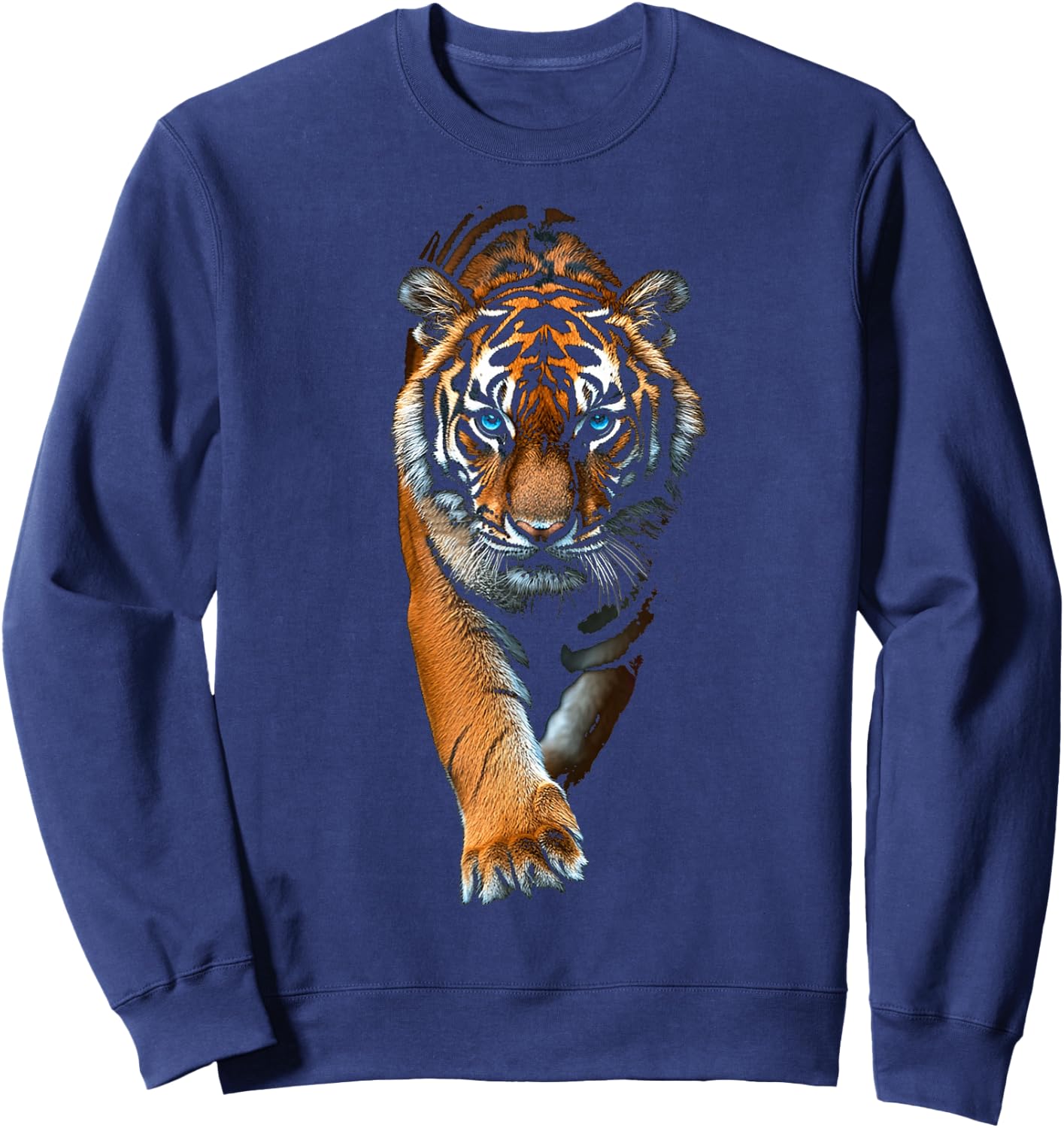 Tiger Animal Graphic Blue Eyes Illustration Tiger , black Sweatshirt - Sweatshirt | Navy