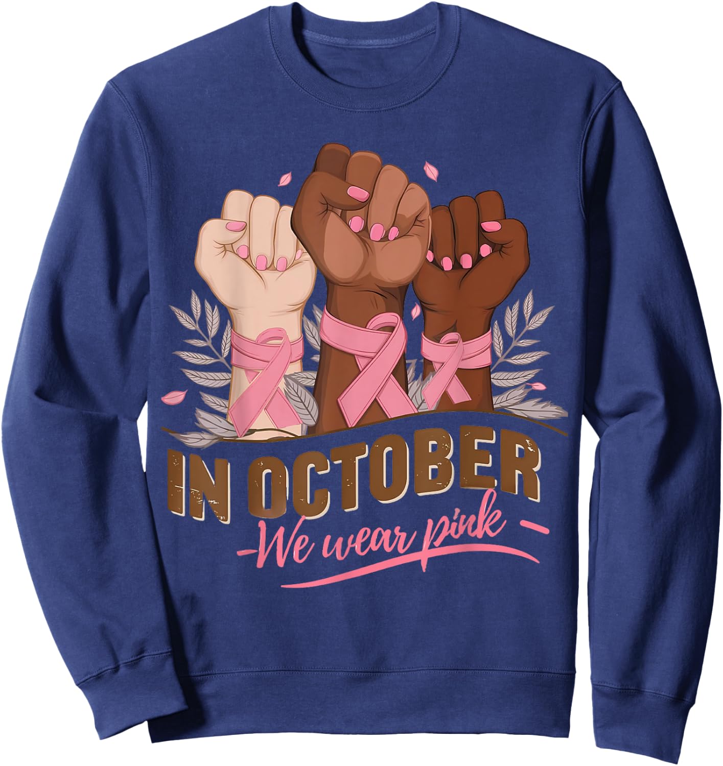 October We Wear Pink Halloween Breast Cancer Awareness Sweatshirt - Sweatshirt | Navy