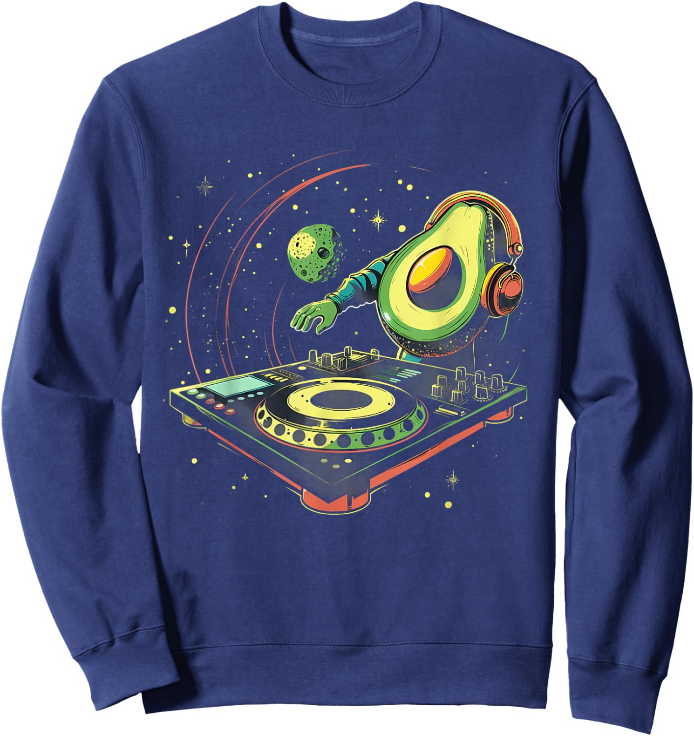 Avocado Music DJ Turntable DJ Avocado Fruits EDM Space Sweatshirt - Sweatshirt | Navy