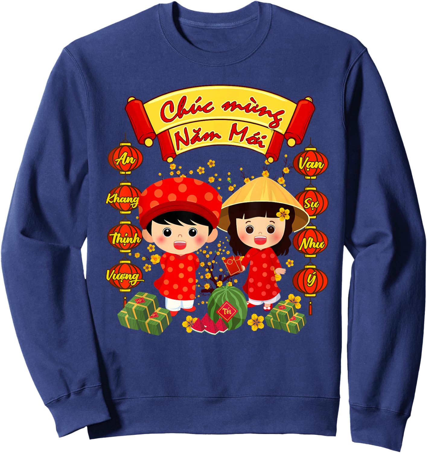 Chuc Mung NAM Moi Boy Girl Ao Dai Vietnamese TET Li Xi Me Sweatshirt - Sweatshirt | Navy