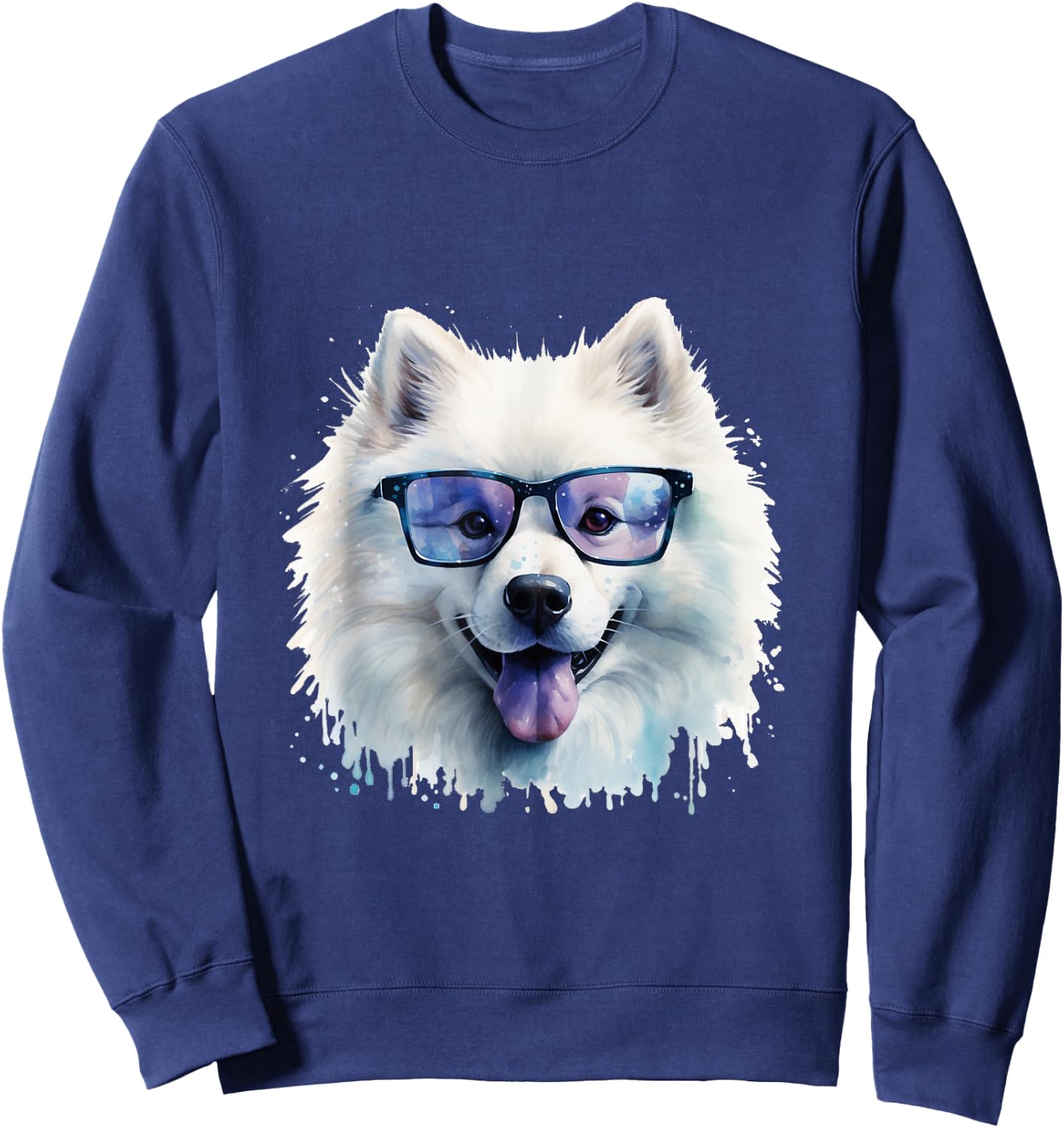 Samoyed Dog Wearing Glasses Watercolour Sweatshirt - Sweatshirt | Navy
