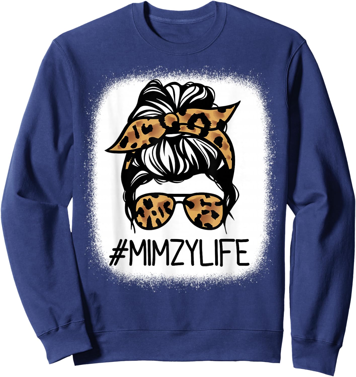 MIMZY Leopard Messy Bun Mother's Day for Grandmothers Sweatshirt - Sweatshirt | Navy
