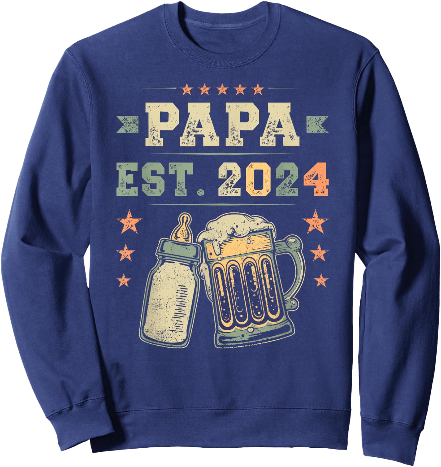 Papa Est. 2024, Neuer Vater, Junger Papa, Erstes Mal Papa Sweatshirt - Sweatshirt | Navy