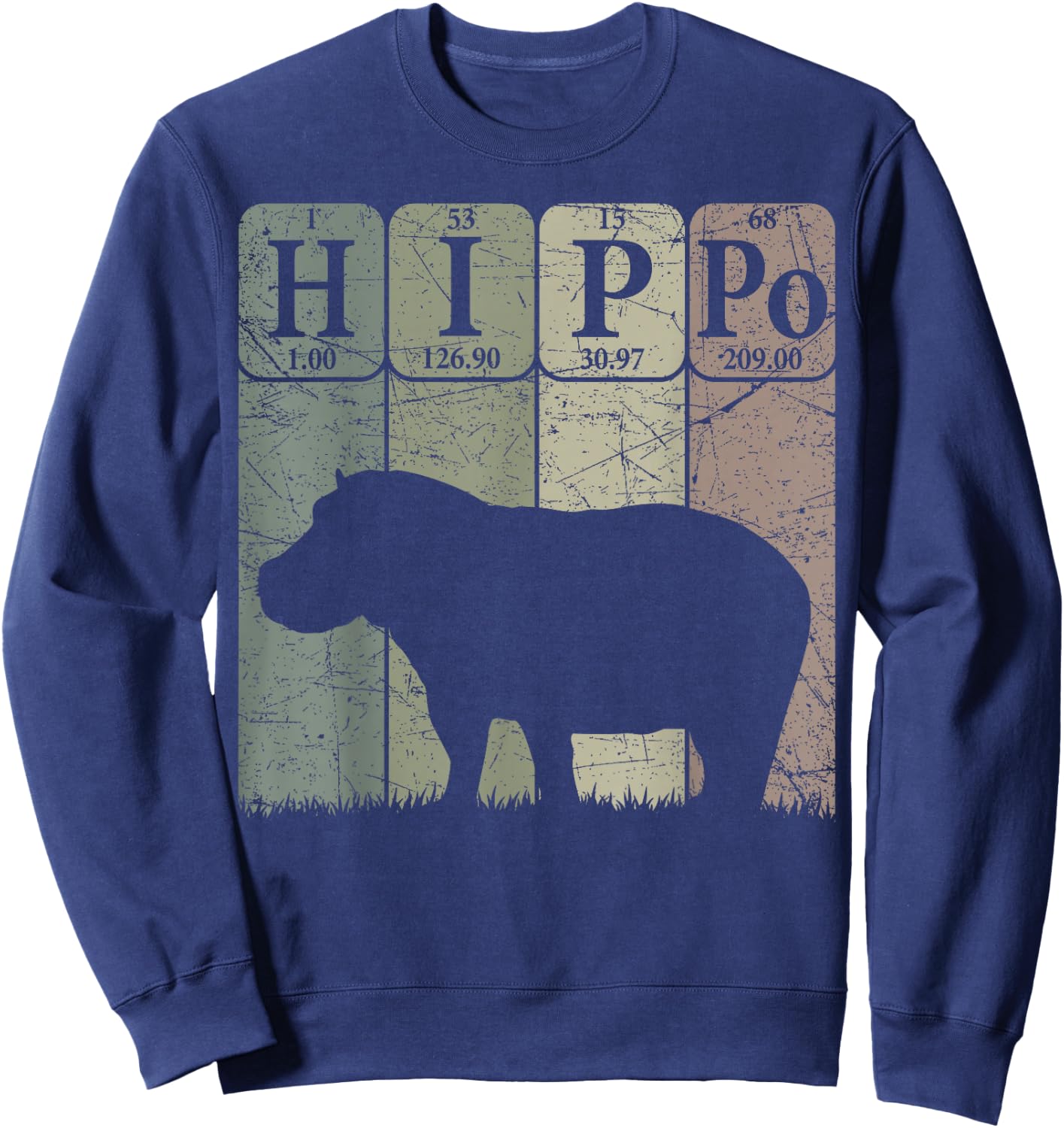 Hippo Periodic Table Elements Rhino Lover Hippopotamus Retro Sweatshirt - Sweatshirt | Navy