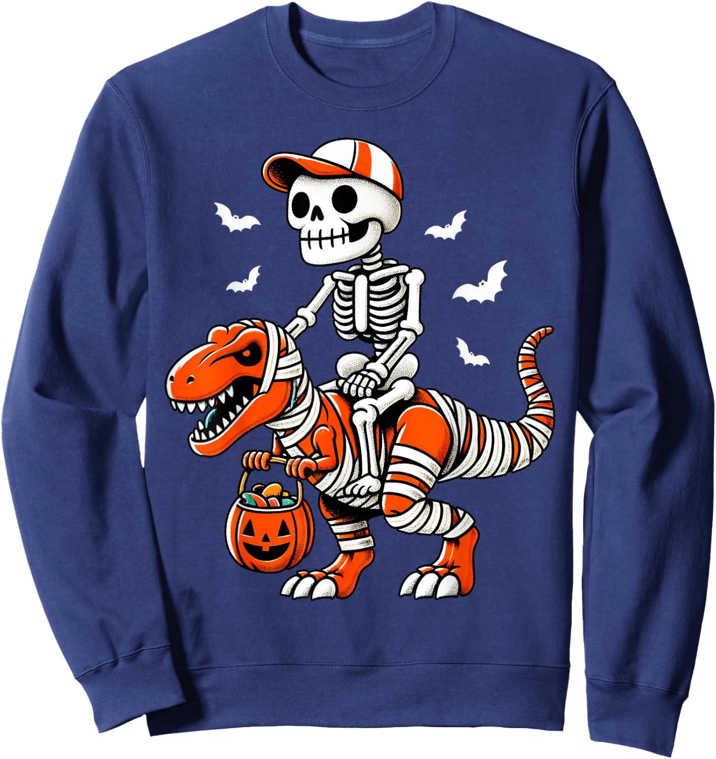 Cool Skeleton T Rex Dino Mummy Toddler Boy Halloween Boy Kid Sweatshirt - Sweatshirt | Navy