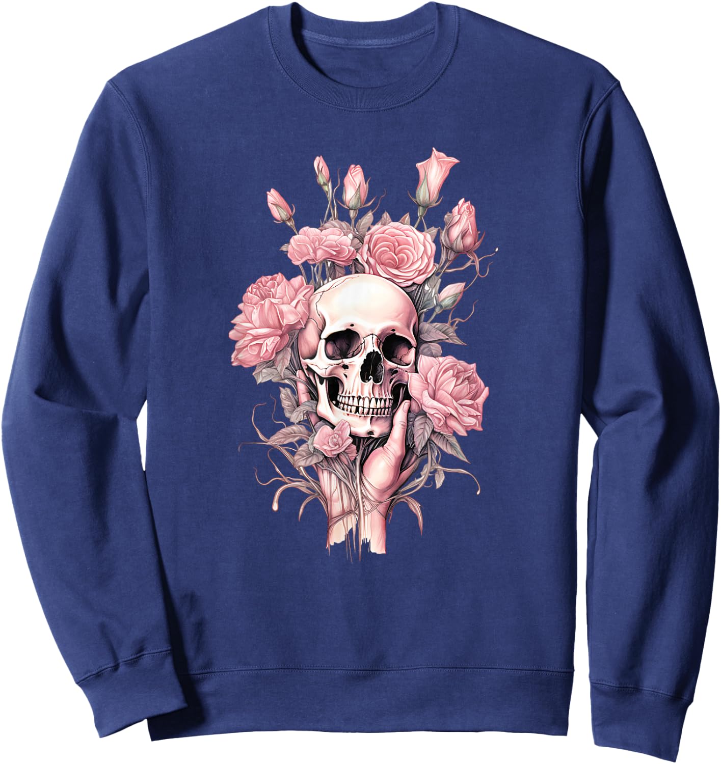 Rose Skull Skeleton Design for Girls & Women in Pink , black Sweatshirt - Sweatshirt | Navy