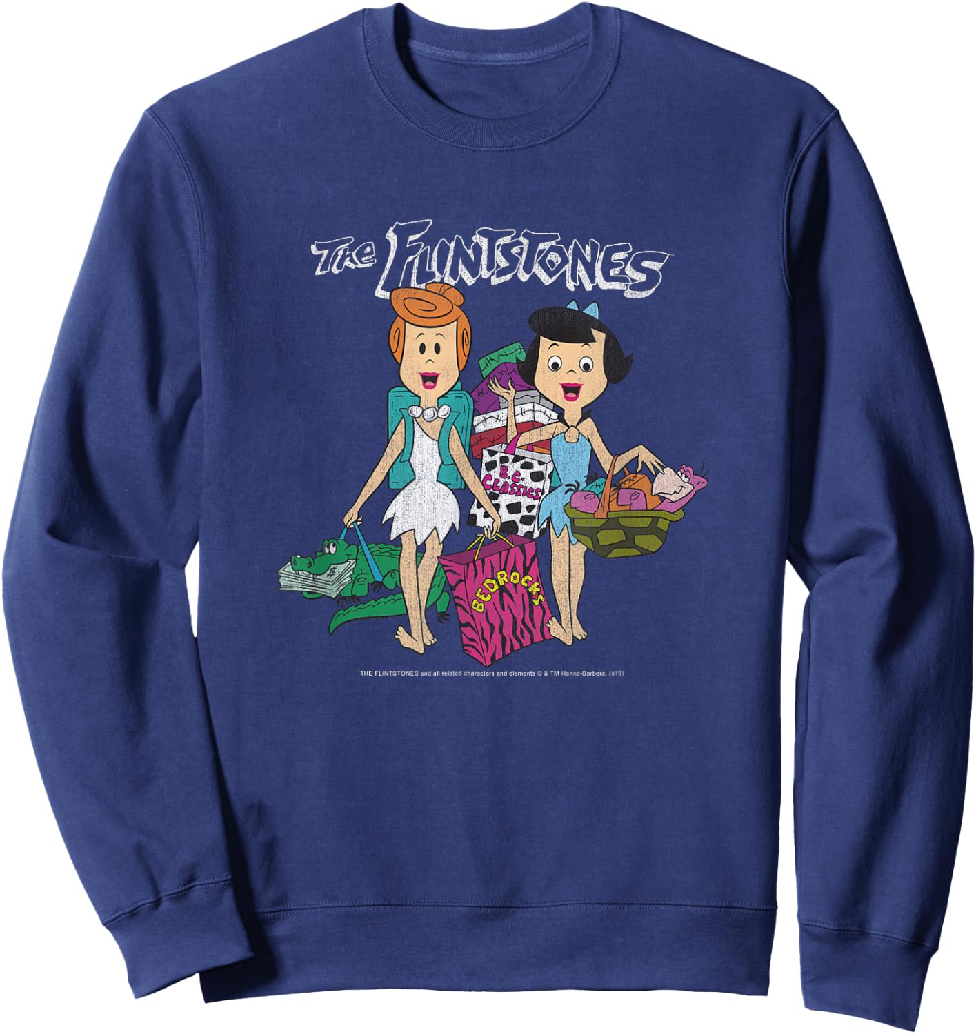 The Flintstones Betty Rubble & Wilma Flintstone Shopping Small Sweatshirt - Sweatshirt | Navy