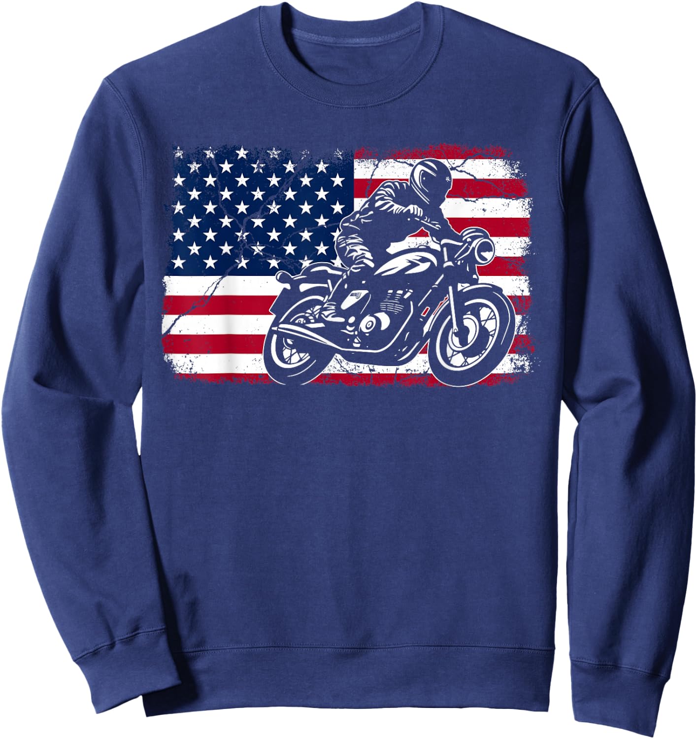 American Flag Biker Motorcycle USA Flag 4th of July Boys Men Sweatshirt - Sweatshirt | Navy