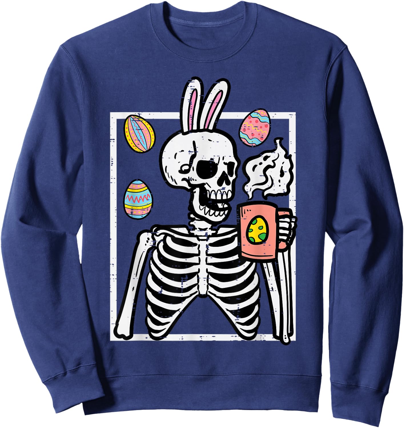 Easter Skeleton Bunny Coffee Rabbit Men Women Kids Teens Sweatshirt - Sweatshirt | Navy