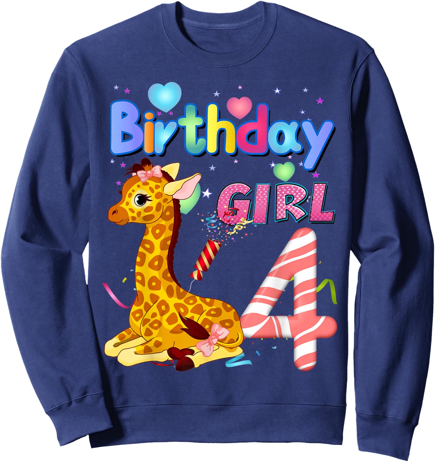 Giraffe Birthday For Girl 4th Giraffe Birthday 4 Year Old) Sweatshirt - Sweatshirt | Navy