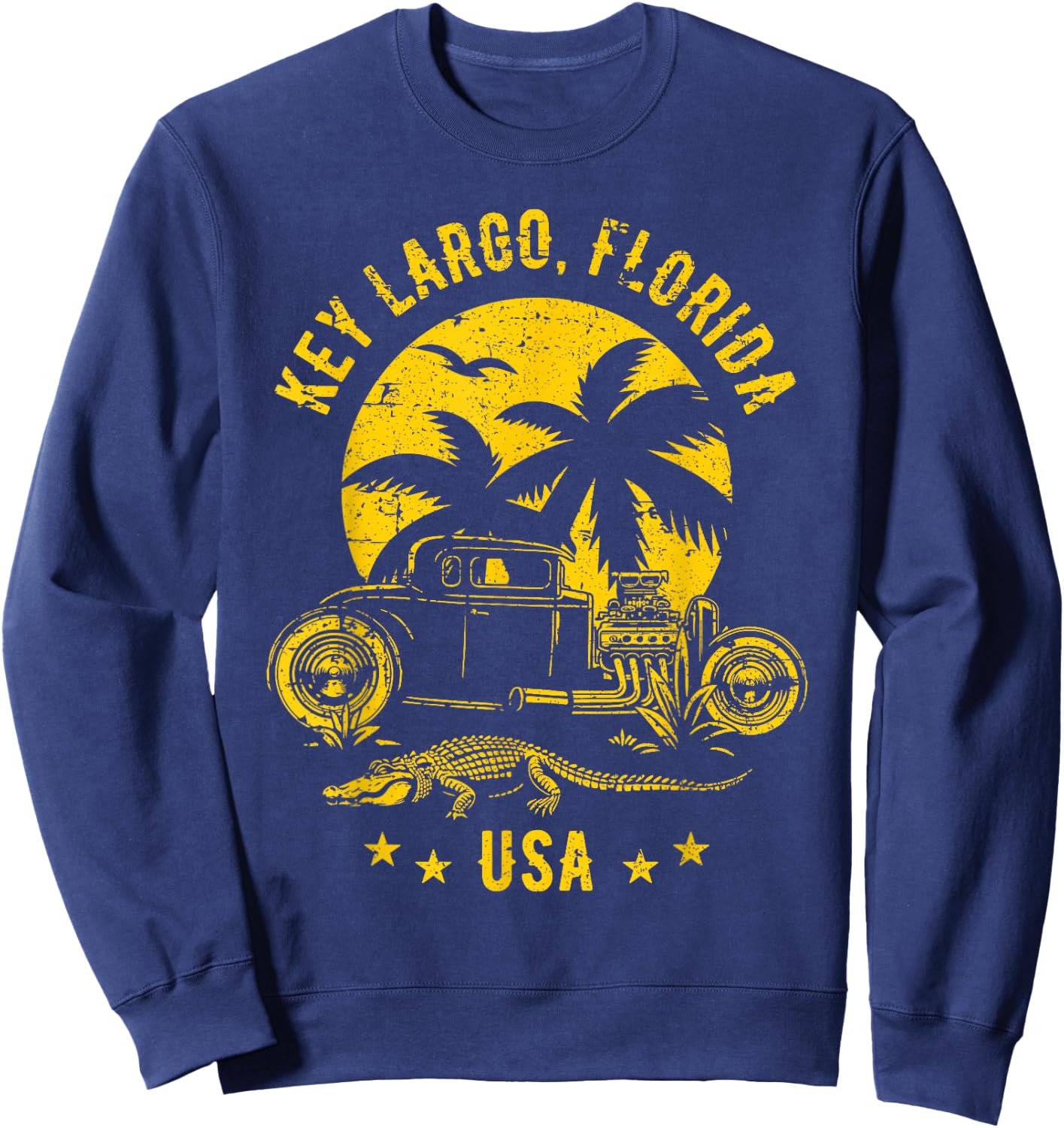 Key Largo Florida Sunset Hotrod Distressed Design , Black, S Sweatshirt - Sweatshirt | Navy
