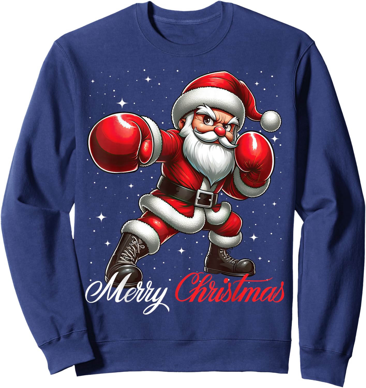 Santa Claus Boxing Boxer Martial Arts Merry Christmas Snow Sweatshirt - Sweatshirt | Navy