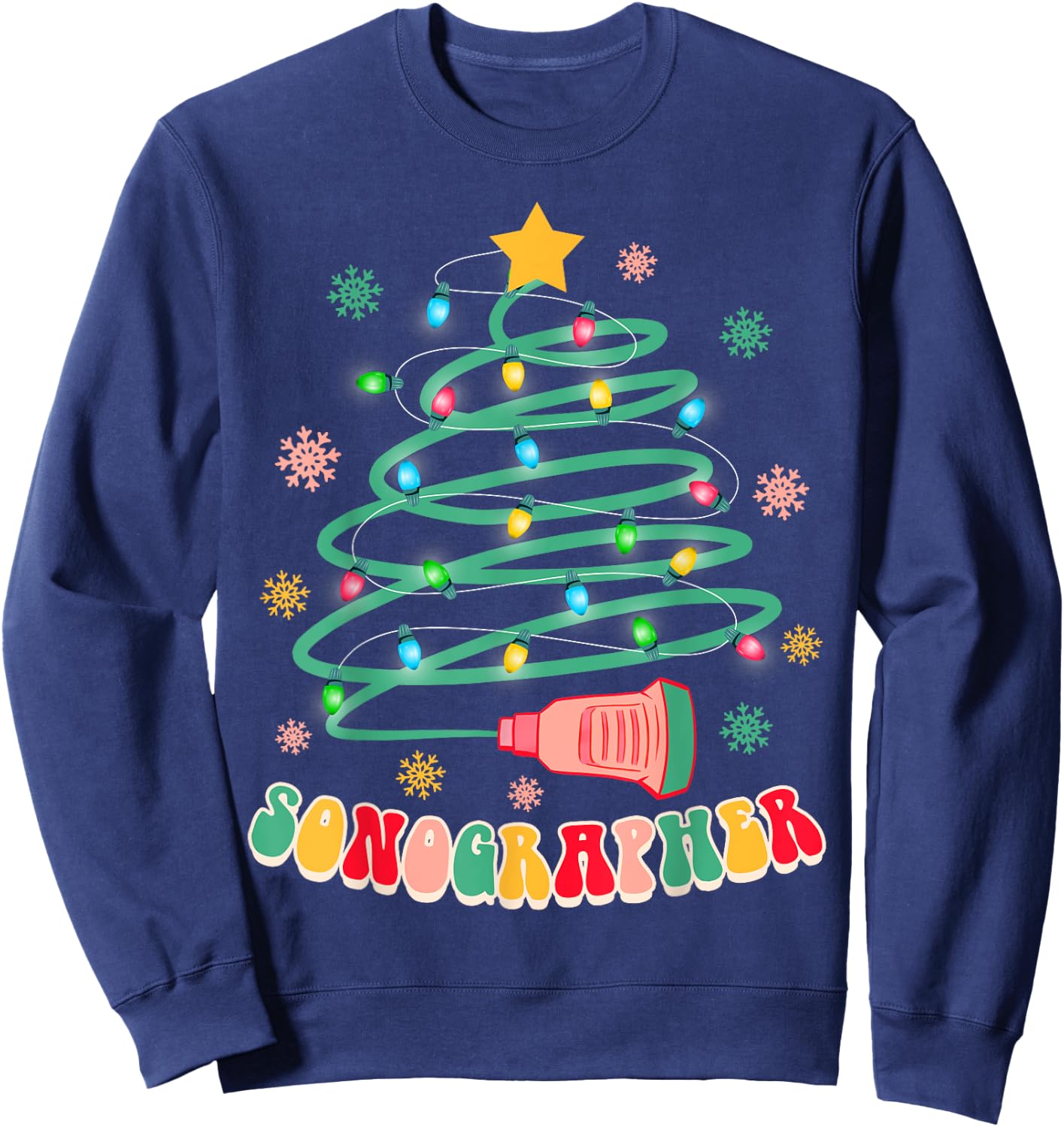 Xmas Vibes Sonographer Ultrasound Tech -Adults , Black, Small, Short Sleeve, Christmas-themed Sweatshirt - Sweatshirt | Navy